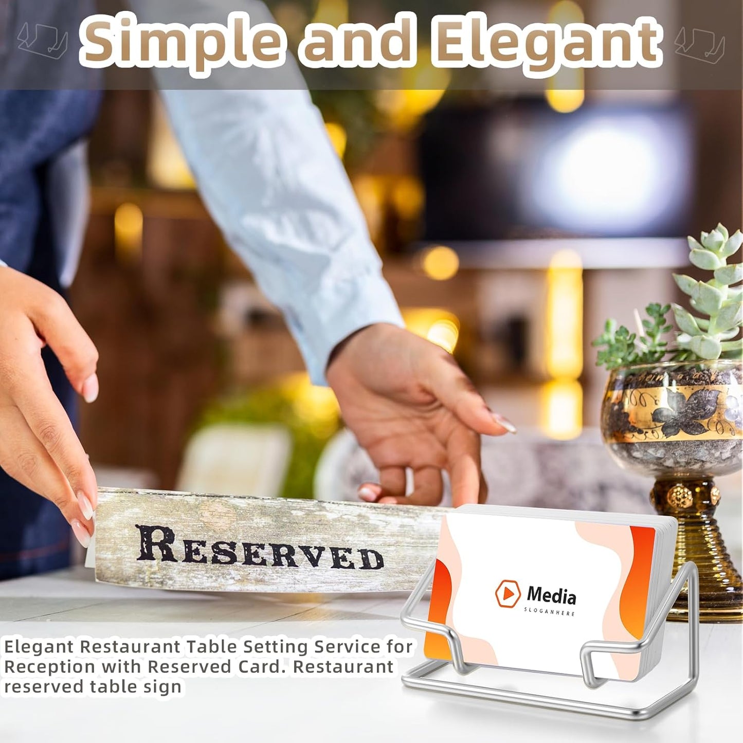 Landhoow 2 Pcs Business Card Holder for Desk, Cute Metal Card Organizers Display Stand Postcard Holder Rack for Desktop Working Office Home Daily Use (Silver)