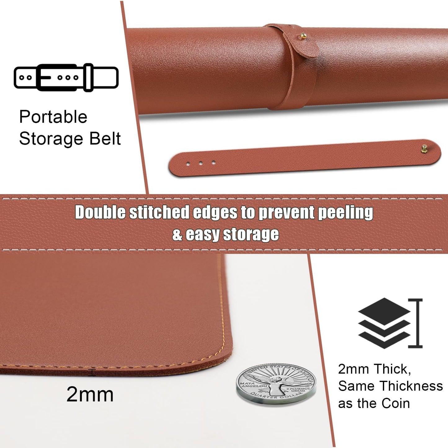 Large Desk Pad, 47.2'' x 23.6'', Office Desk Mat, Computer Mat for Desk, Leather Desk Pad Protector, Sewing Desk Blotter, Desktop Writing Pad for Office/Home/Decor Brown