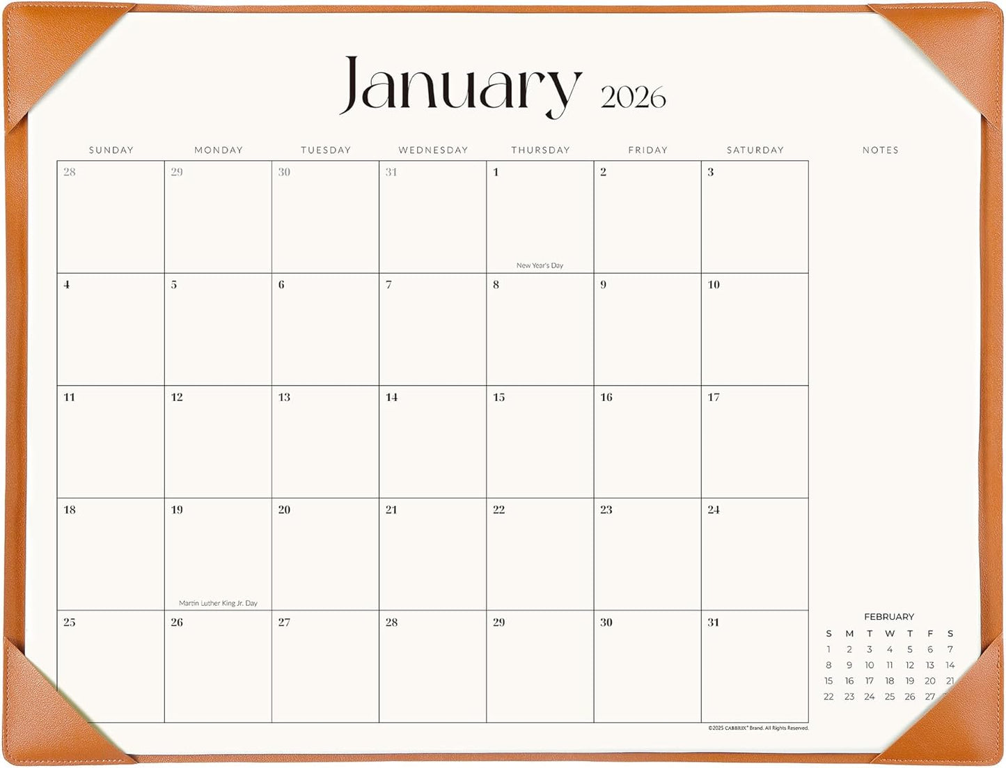 Simplified Desk Calendar 2026 with Desktop Mat, Cabbrix Large Desk Pad Calendar 21" x 16-1/2" Including January 2026 to June 2027, Desk Blotter Calendar for Home School and Office (Brown)
