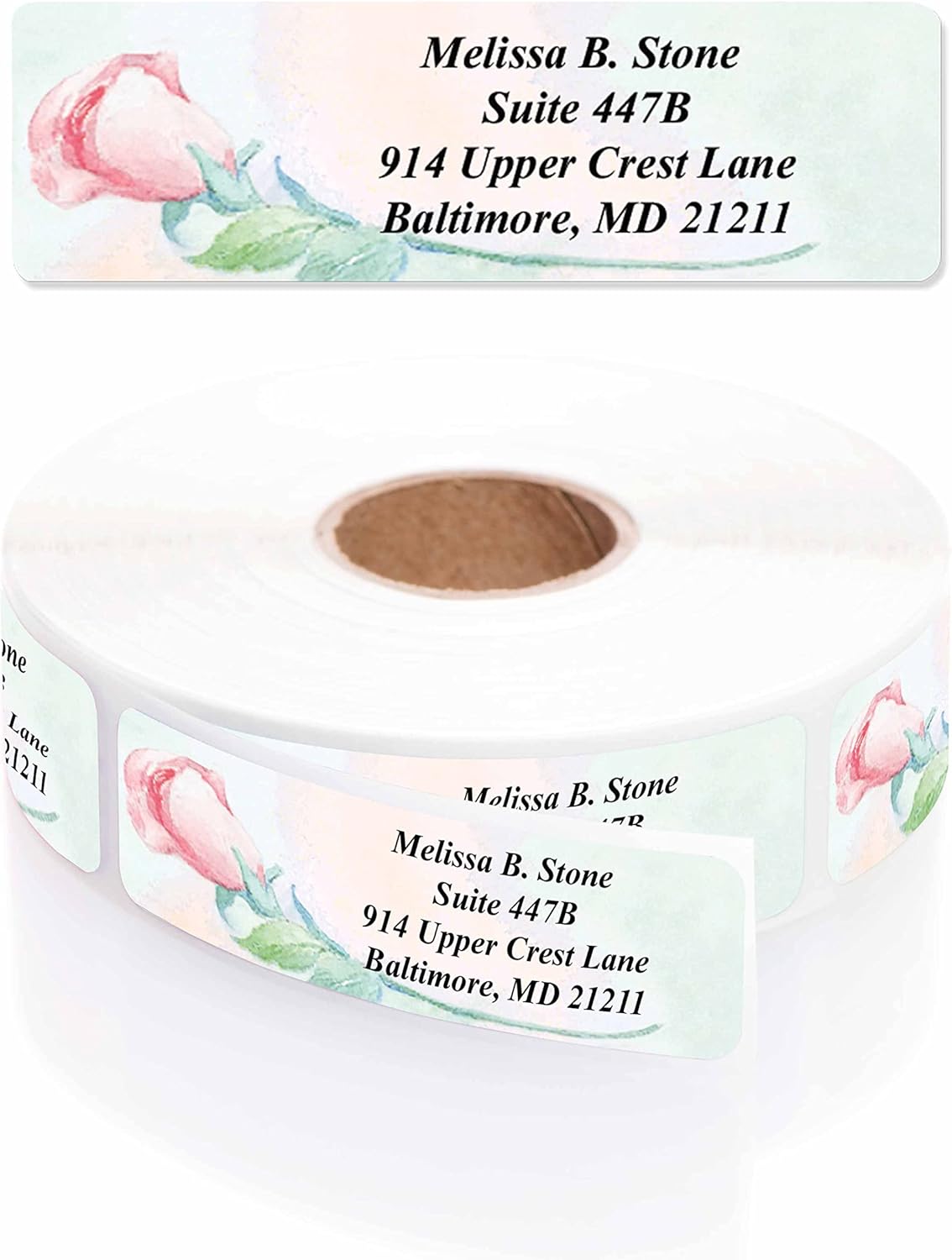 Soft Rose Watercolor Designer Rolled Address Labels with Elegant Plastic Dispenser - Lumora Desk