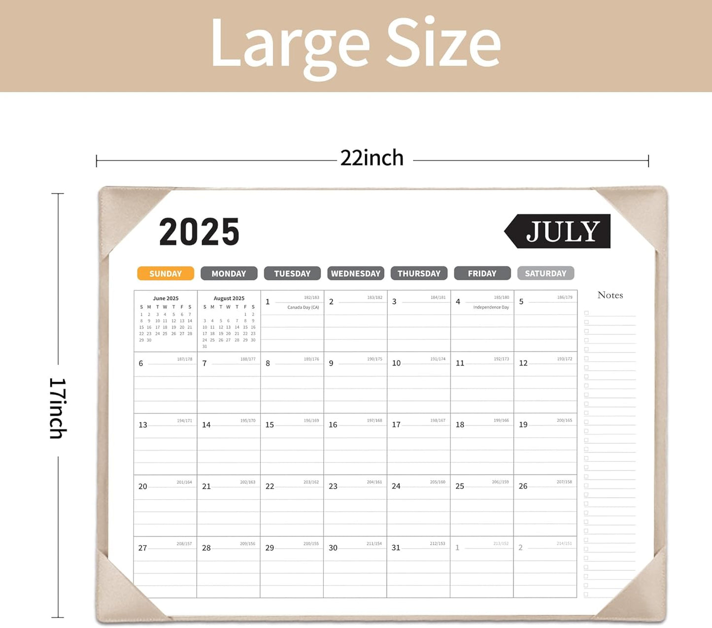 Large Desk Calendar 2025-2026, Calendar with Desk Protecting Pad, Desk Calendar Large 22x17, Runs From July 2025 to December 2026, 18 Months, Big Desktop Calendar for Family Classroom and Office (Apricot)