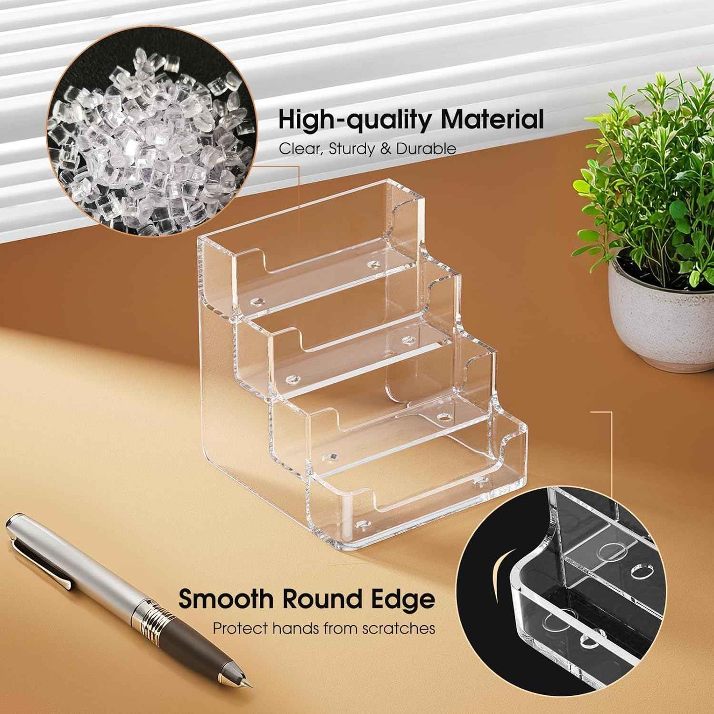 MaxGear Clear Business Card Holder, Acrylic Business Card Stand for Desk with 4 Tier, Clear Plastic Cards Display Holder for Exhibition, Home and Office, 320 Cards Capacity, 4 Pocket, 2 Pack
