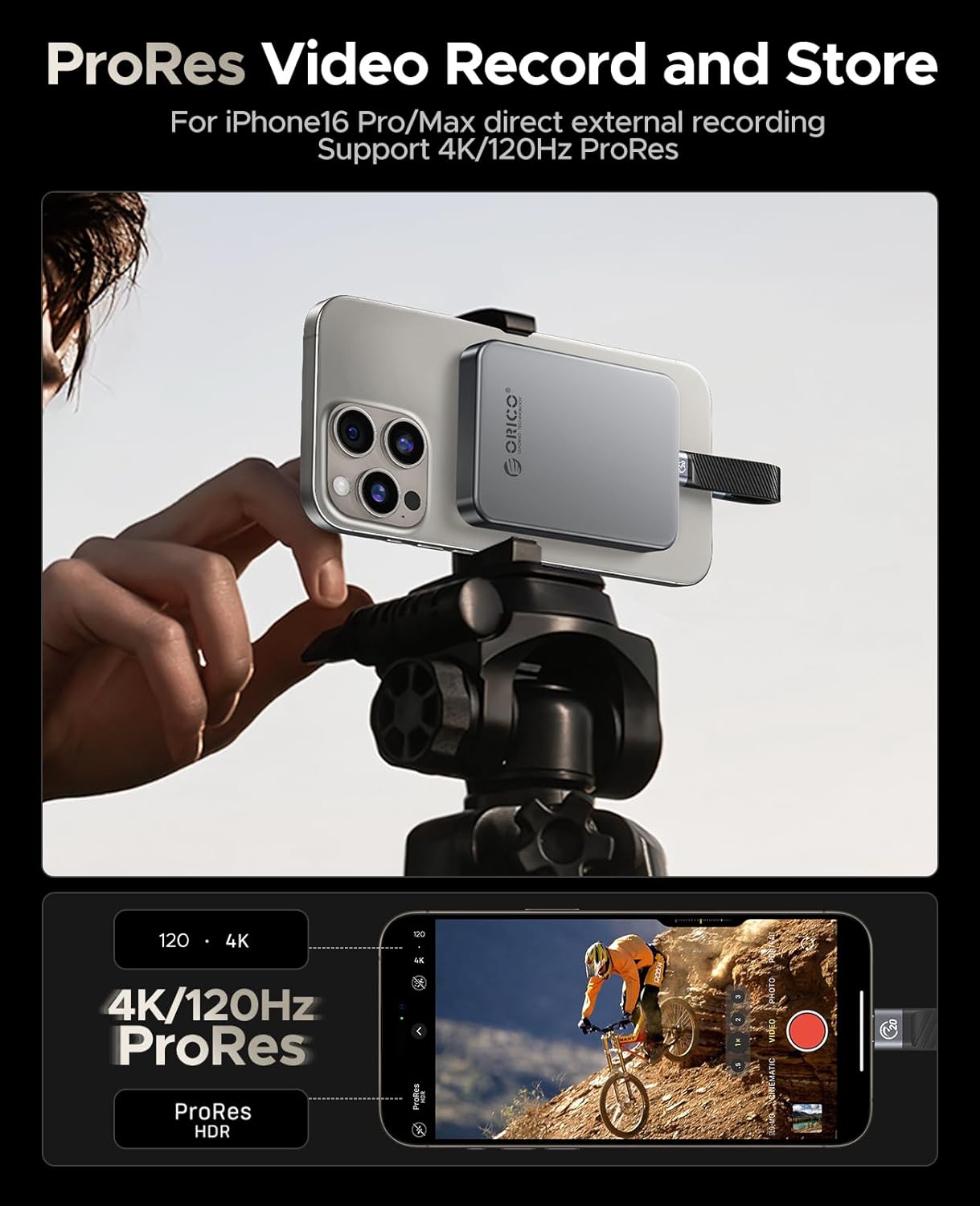 ORICO 1TB Magnetic Portable SSD, Aluminum Alloy, 4K 120 fps ProRes HDR Record and Store, Up to 2000MB/s, External Solid State Drive, Compatible with iPhone 16 Pro Max, Tablet, Computer - K20