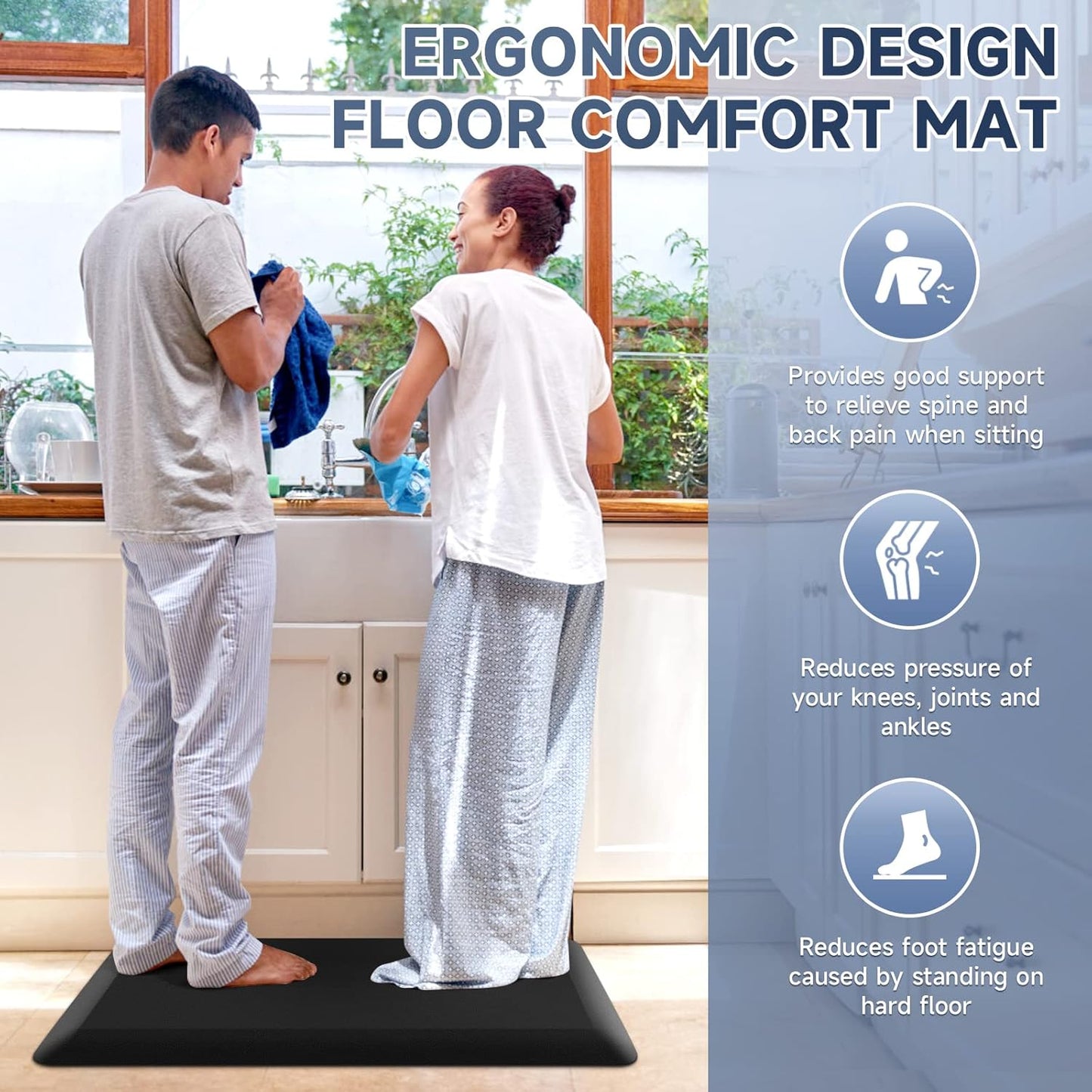 4/5 Inch Thick Kitchen Mats for Floor, StepRite Kitchen Rug for Standing Desk, Non-Slip, Thicker, Stain Resistant, Water Resistant, Comfort Anti Fatigue Floor Mat for Home, Kitchen, Office - Black