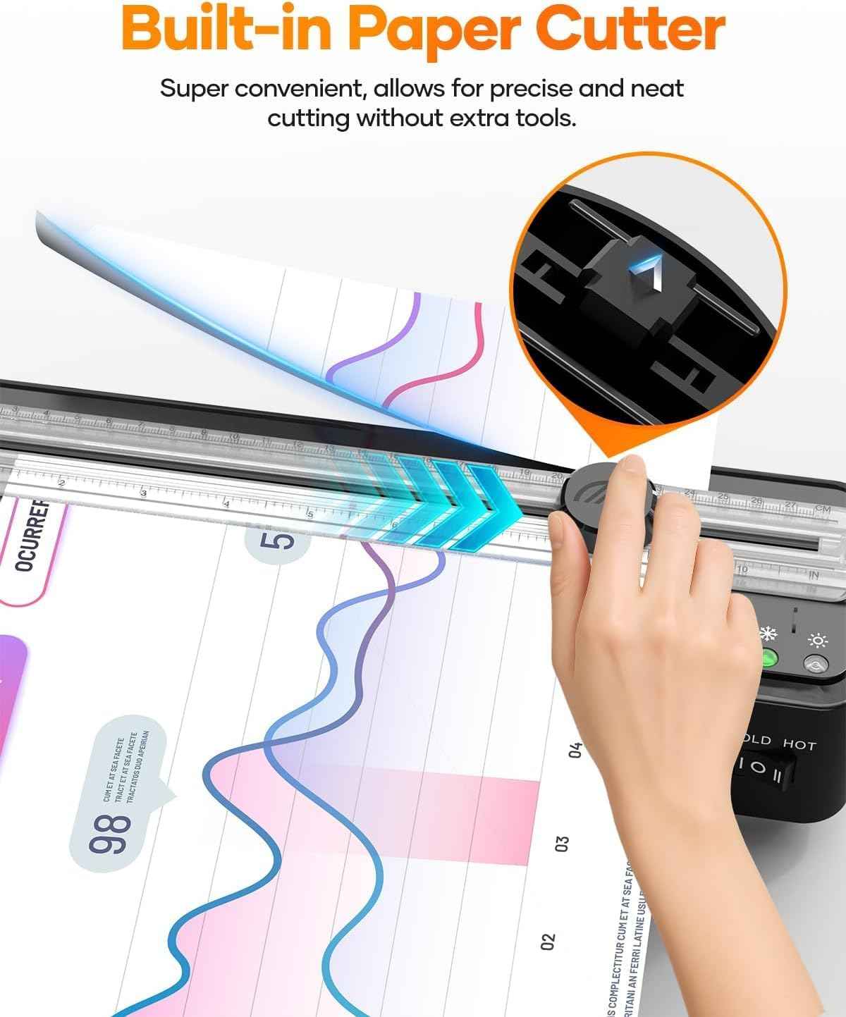 Laminator Machine with 40 Pack Letter Size Laminating Pouches (8.5" x 11"), Thermal and Cold Lamination, Built-in Cutter, Quick Warm-Up, 9 Inch Portable Laminator for Home, Office and School