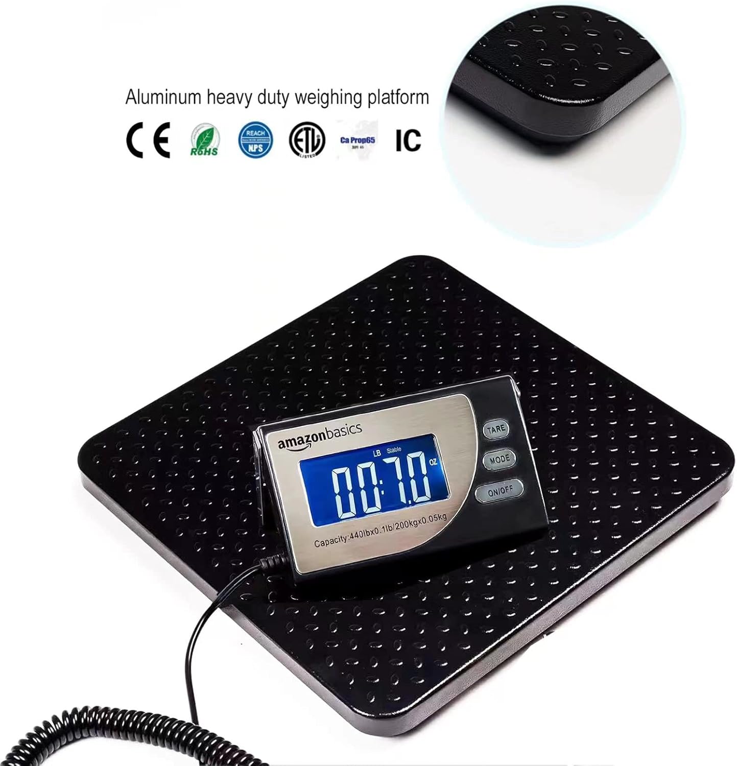Amazon Basics Digital Postal Scale, Heavy Duty, Aluminium Platform, 440 lb Capacity, 1 Ounce Readability, Black - Lumora Desk