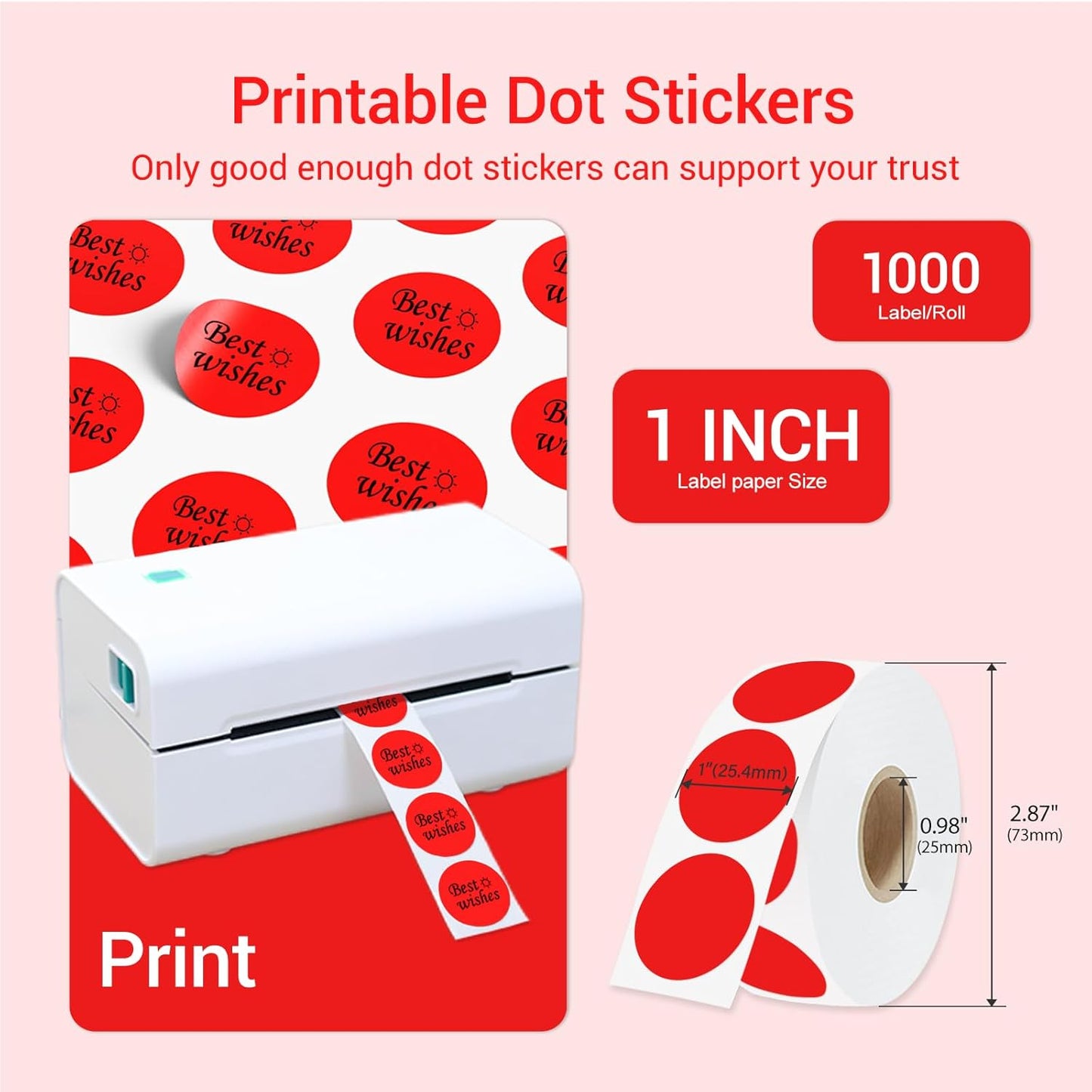 1 Inch Circle Dot Stickers 1000 PCS Red Color Coding Thermal Labels Dots Writable Printable Small Round Stickers for Office, Classroom, Inventory, Garage, Organizing Storage, DIY