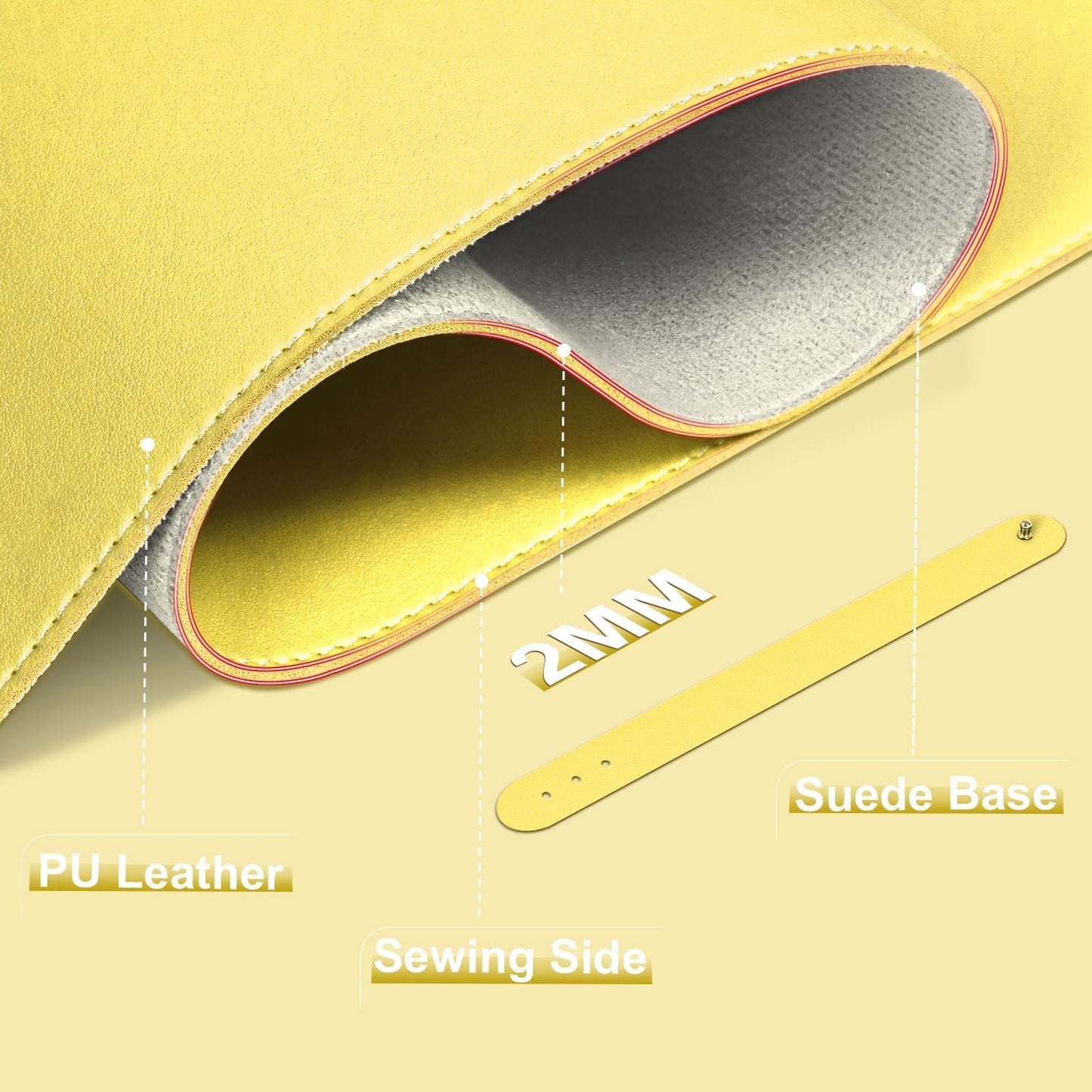 Leather Desk Pad Protector, Desk Mat, Large Mouse Pad, Non-Slip Desk Blotter, Office Laptop Desk Pad, PU Leather Desk Writing Pad for Office and Home (Yellow, 31.5" x 15.7")
