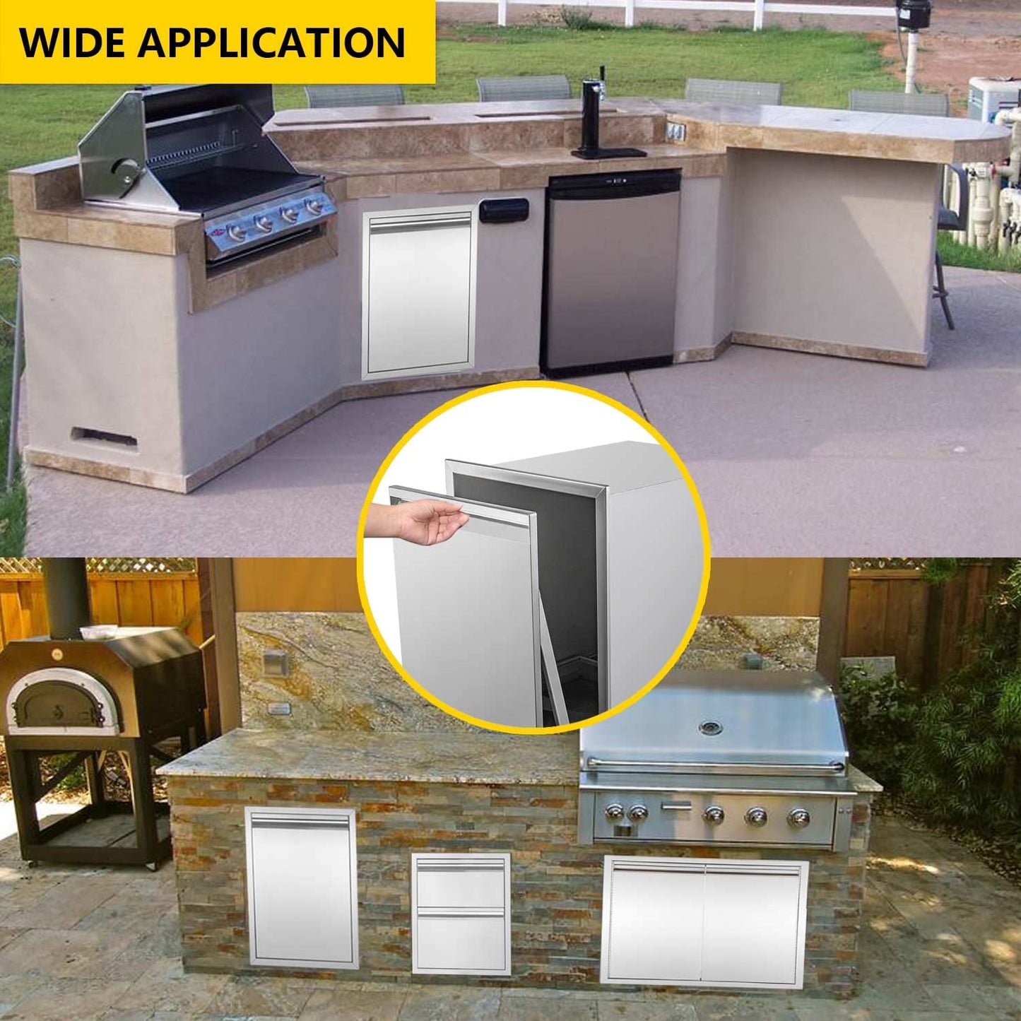 Pull-Out Double Trash Drawer Stainless Steel Outdoor Kitchen Trash Drawer Storage for Two 10 Gallon Commercial Wastebaskets…