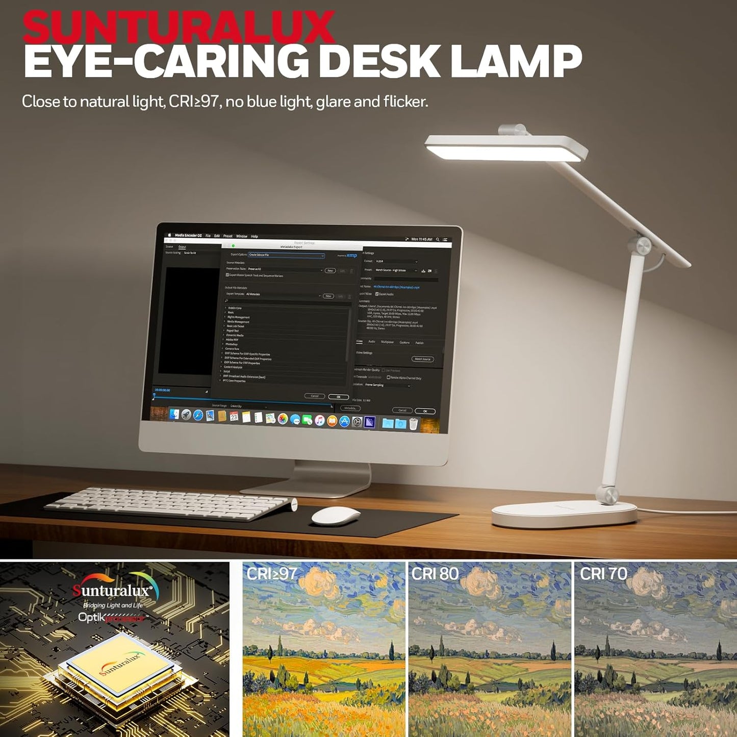 Honeywell Desk Lamp for Home Office, H4 Sunturalux™ Eye-Caring LED Desk Light, 700LM Dimmable Desk Lamp with Timer, Adjustable Desk Reading Light, Touch Auto Dimming Table Lamp for Study, Bedroom - Lumora Desk