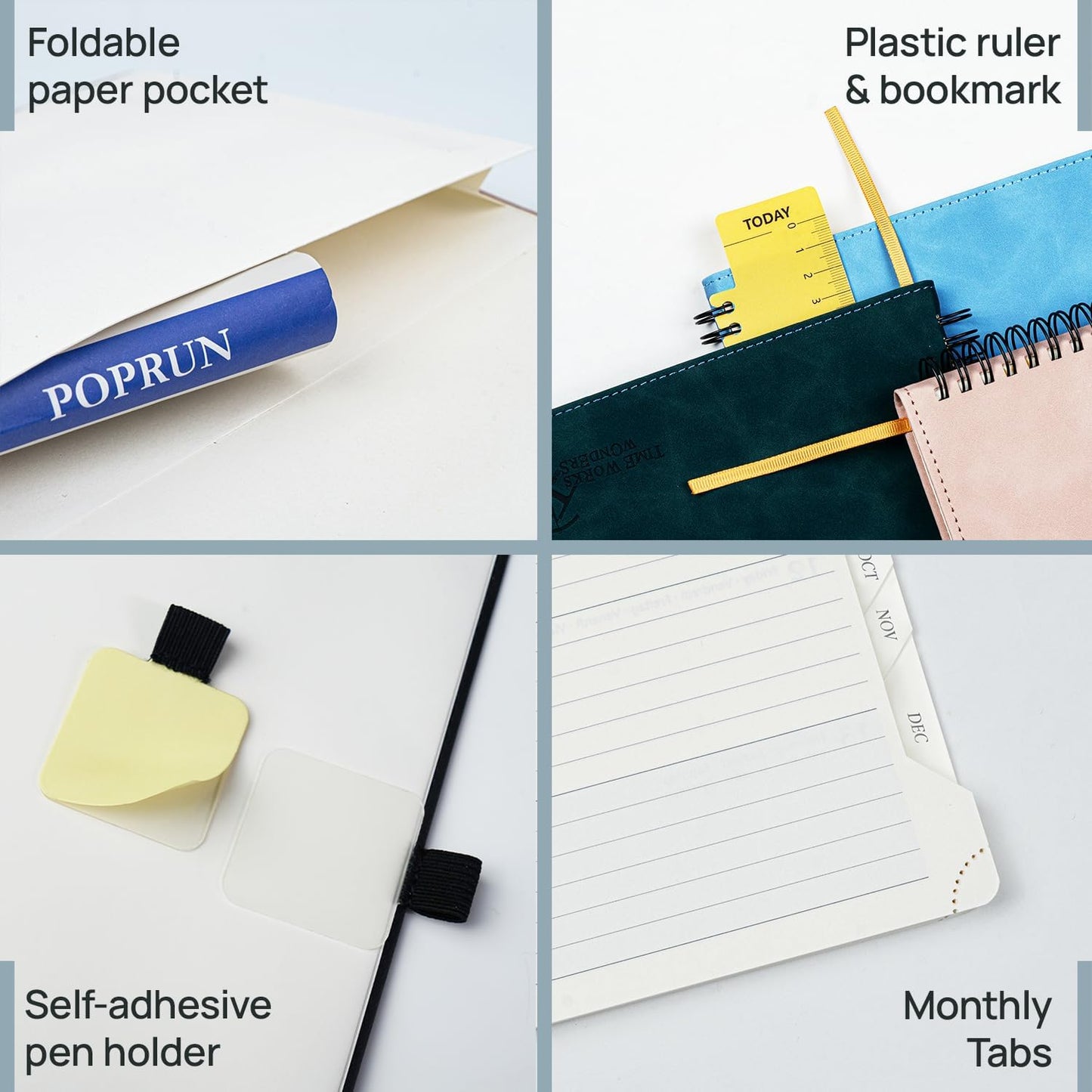 POPRUN 2026 Planner Weekly Notebook (Jan-Dec), Medium 8.5''x 6.5'' - Agenda 2026 Calendar Book with Monthly Tabs, Inner Pocket, Spiral Soft Cover, 100 GSM - Lilac