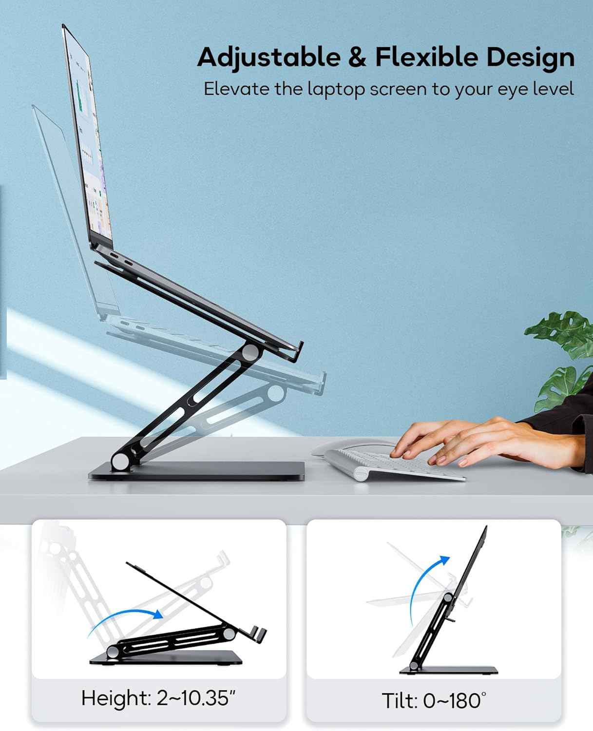 LOXP Adjustable Laptop Stand, Ergonomic Computer Stand for Desk, Aluminum Ventilated Colling Laptop Riser Holder Mount Compatible with MacBook Pro Air, HP, Dell 10-15.6" All Laptops