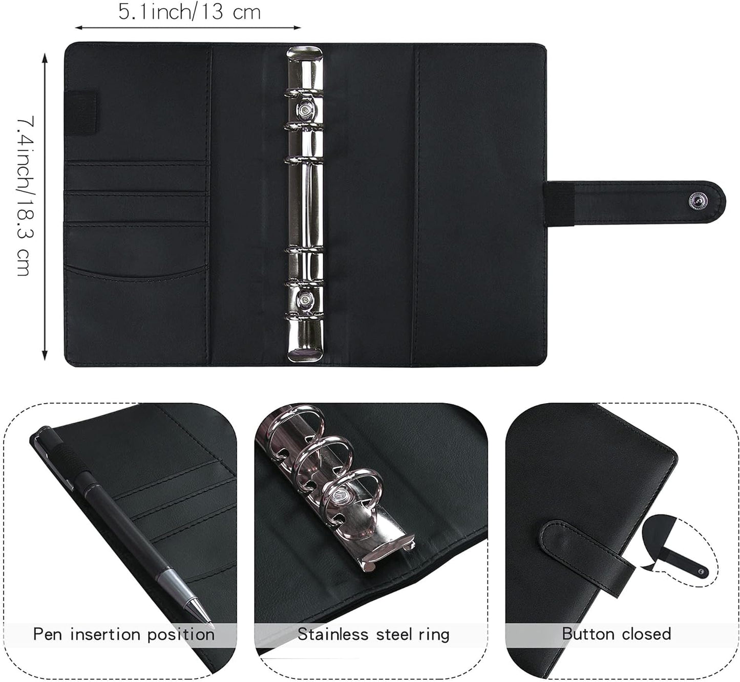 Money Saving Binder, Savings Challenges Book with for Cash Envelopes, 12pcs Zipper Envelopes A6 Budget Binder, Budget Planner for Managing Budgets and Saving Money (Black-7.4IN)