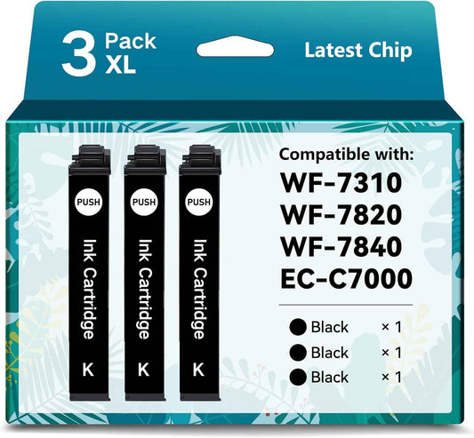 Remanufactured for 812XL Black Ink Cartridges for Epson 812XL Ink Cartridges Combo Pack for Epson 812 812XL T812XL High Capacity for Epson WF-7820 WF-7840 WF-7310 EC-C7000 (3 Black)