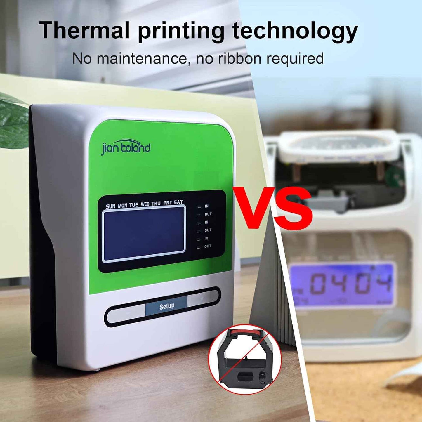 Employee Thermal Time Clock for Small Business | in/Out Punch Clock, No Ink Ribbon No Network Required, Includes 50 Time Cards & 2 Keys, 0 Monthly Fee