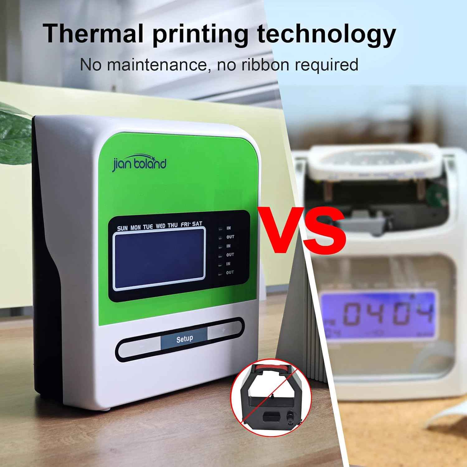 Employee Thermal Time Clock for Small Business | in/Out Punch Clock, No Ink Ribbon No Network Required, Includes 50 Time Cards & 2 Keys, 0 Monthly Fee
