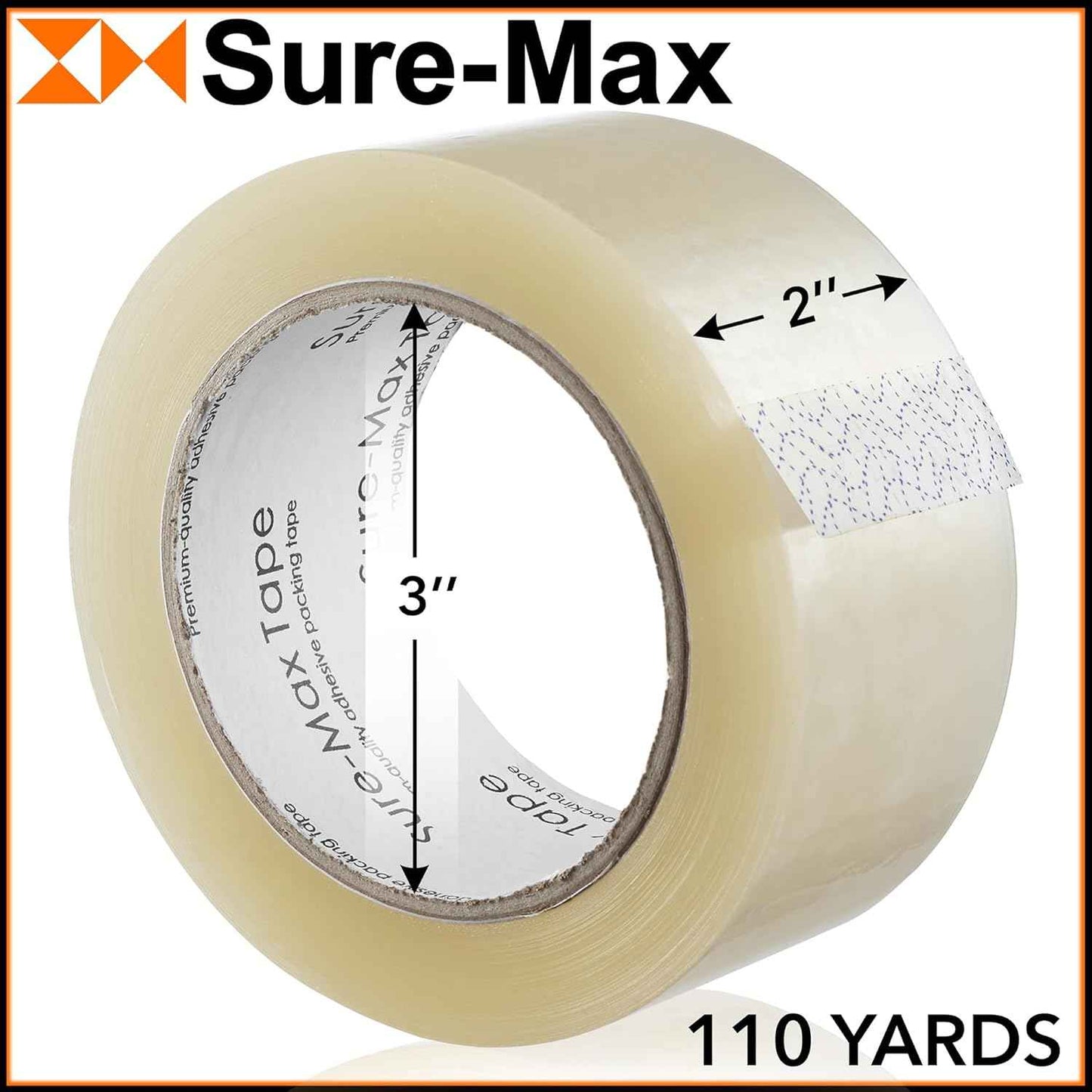 Sure-Max Premium Carton Packing Tape 2.0 mil 330 Feet (110 Yards) - Clear - 18 Rolls