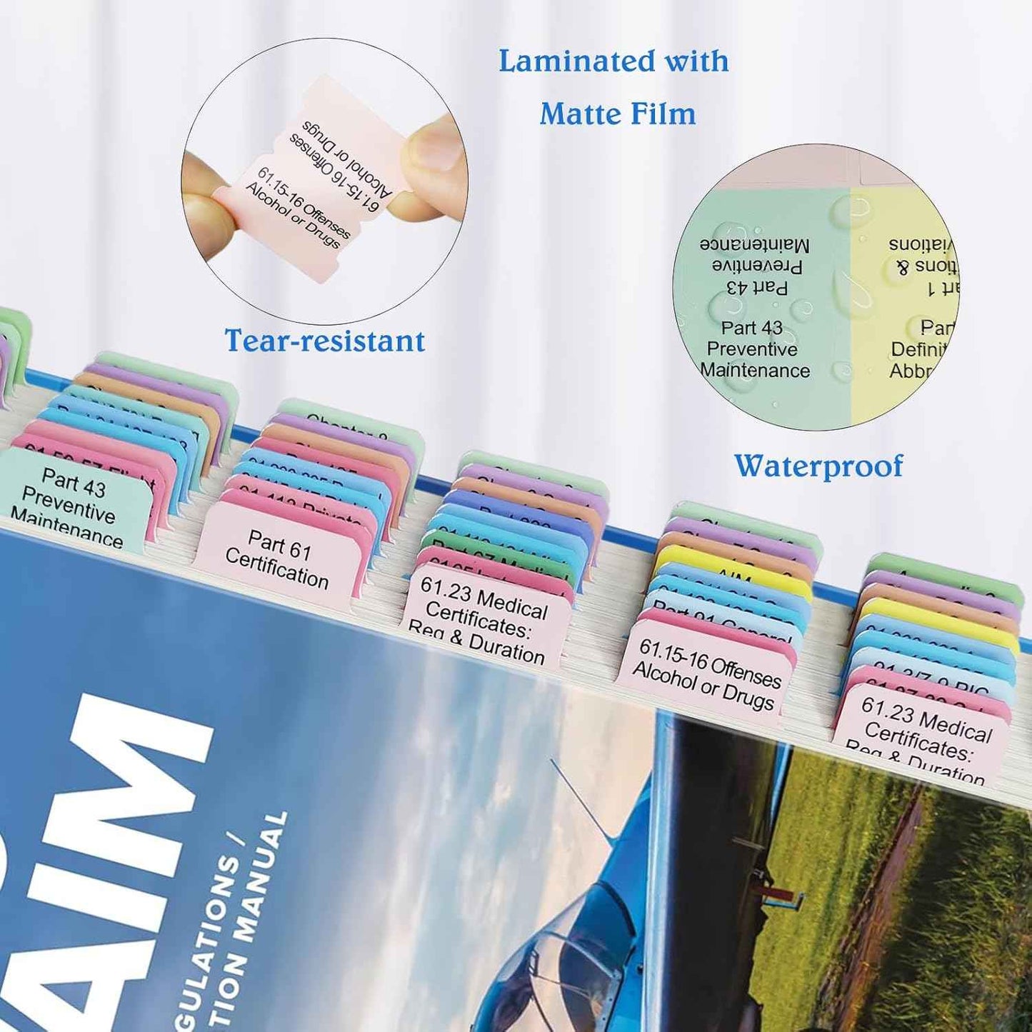 FAR AIM 2026 Index Tabs for Private Pilot（Book NOT Included）, Upgraded Complete Tabs for Far/Aim 2026, Include 93pcs Tear-Resistant Color-Coded and Laminated Tabs with Bookmark and Placement Template