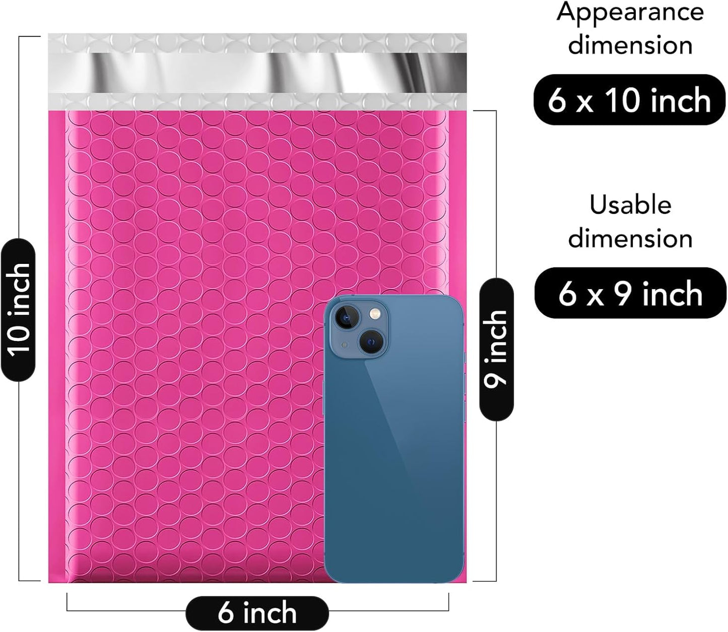Fuxury Bubble Mailers 6x10" 100 Pack Pink Thick Padded Envelopes Usable Size 6x9" Mailing Envelopes Bubble Padded, Shipping Bags for Mailing,Packaging, Small Business, Boutique, Bulk #0