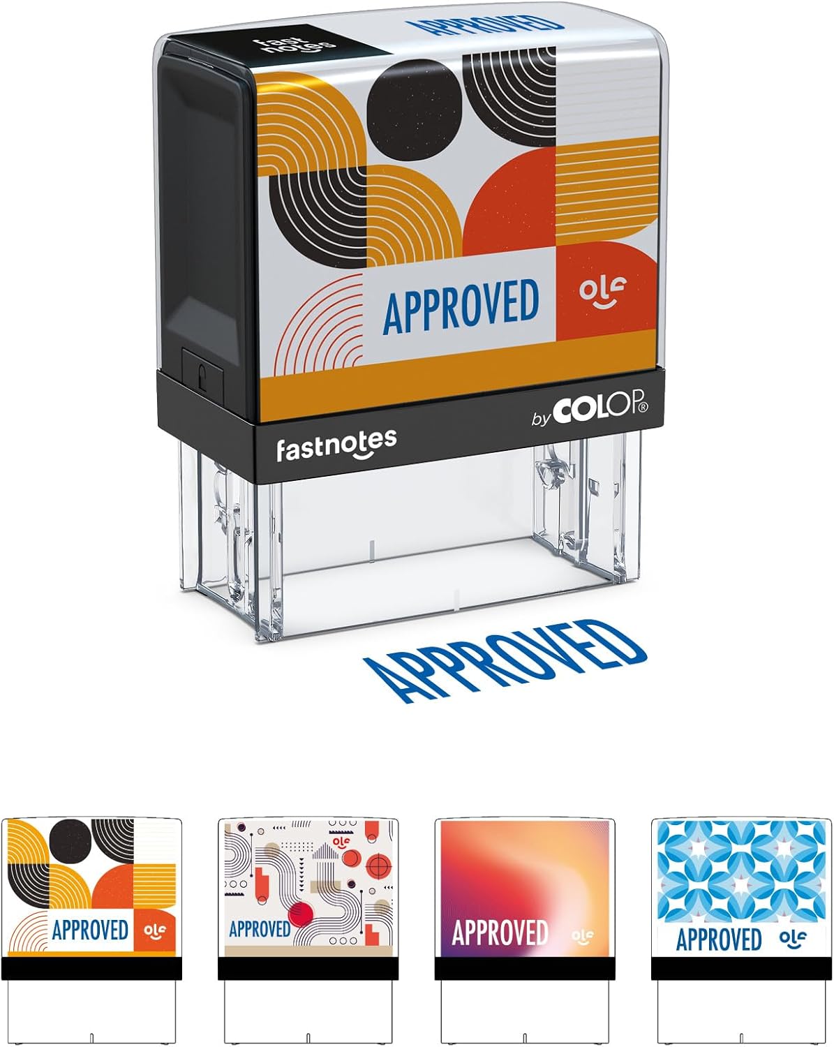 Fastnotes Approved Self-Inking Rubber Stamp by COLOP - Great for Office Documents, Notary, Warehouse, Accounting Paperwork, Business, and Legal Documentation - Blue Ink (Approved- Blue)