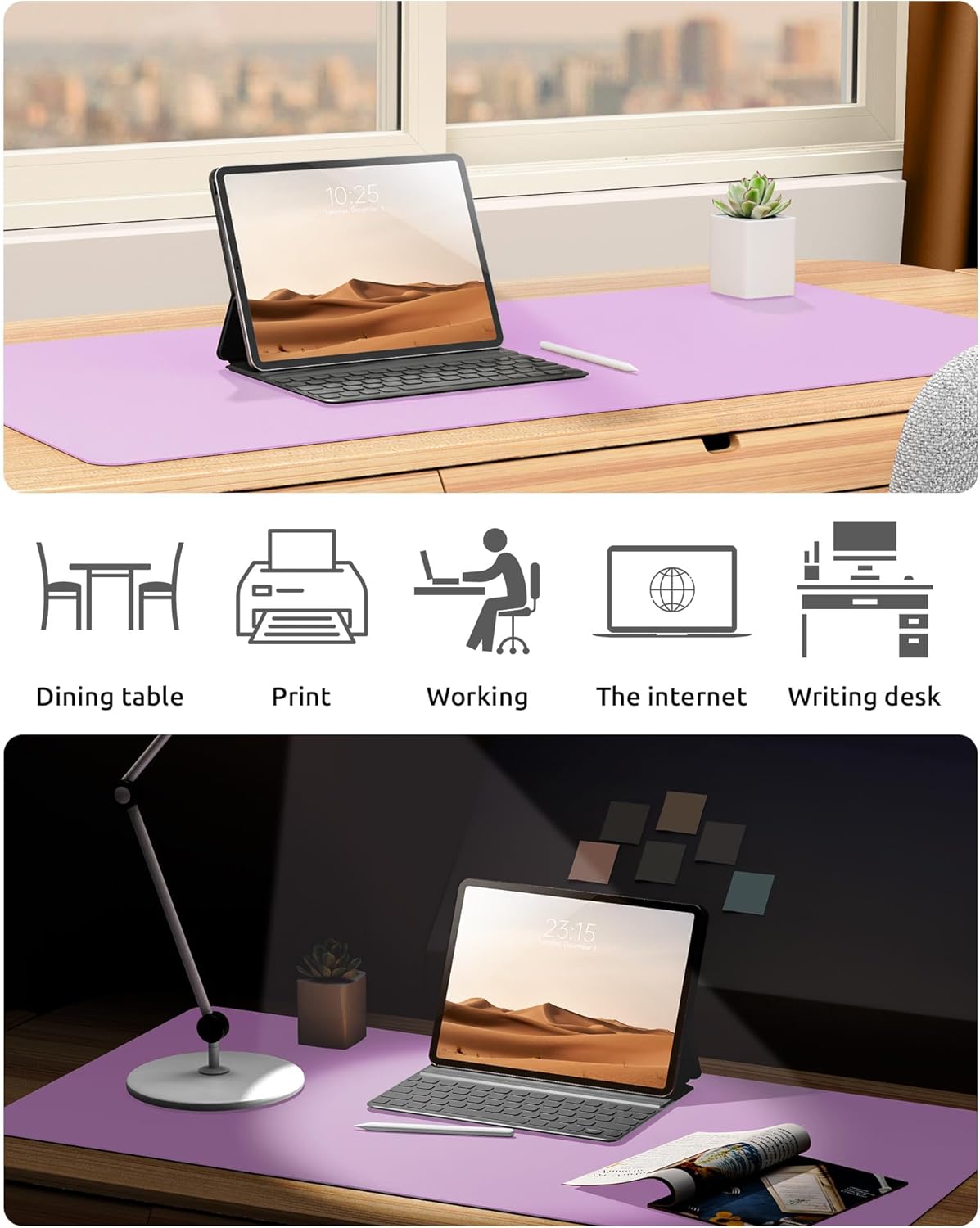YSAGi Leather Desk Protector, Office Mat, Large Mouse Mat, Non-Slip PU Leather Blotter, Laptop Desk, Waterproof Writing Pad for Office and Home (Taro Purple, 35.4" x 17")