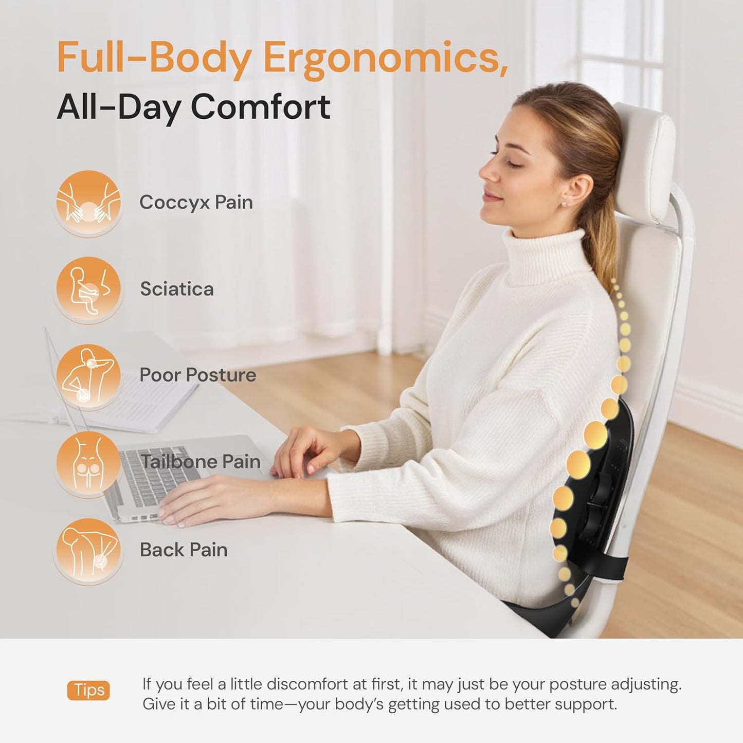 CabSupport M3 Pro Ergonomic Seat Cushion - Upgraded Extra Large & Thick Design, Dynamic Lumbar Support & Spineseat Patented Spine Alignment, Breathable Posture Corrector for Office Chair, Car & Gaming