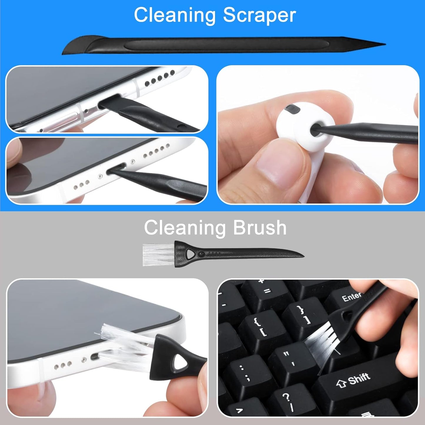 2 Pack Car Touch Screen Mist Cleaner, walrfid Laptop Screens and Phone Touchscreen Cleaning Kit for iPad, iPhone, MacBook Pro with Aipods Cleaning Pen, Small Brush and Eyeglass Cloth - Grey and Blue
