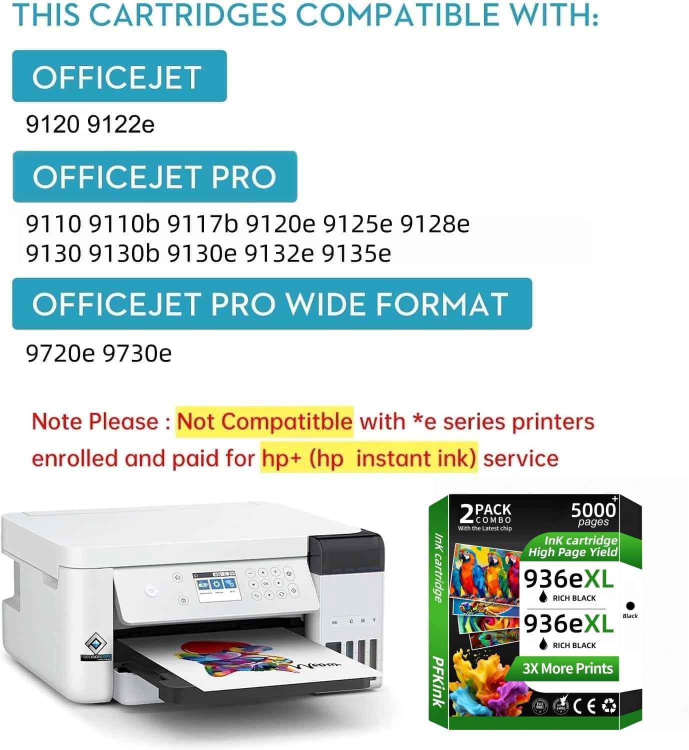 936e 936XL Black Ink Cartridge (with Chip) Replacement for HP 936e 936 Compatible with HP OfficeJet Pro 9125e 9135e 9128e 9122e 9110b 9130b 9730e 9730 Printers (2Black)