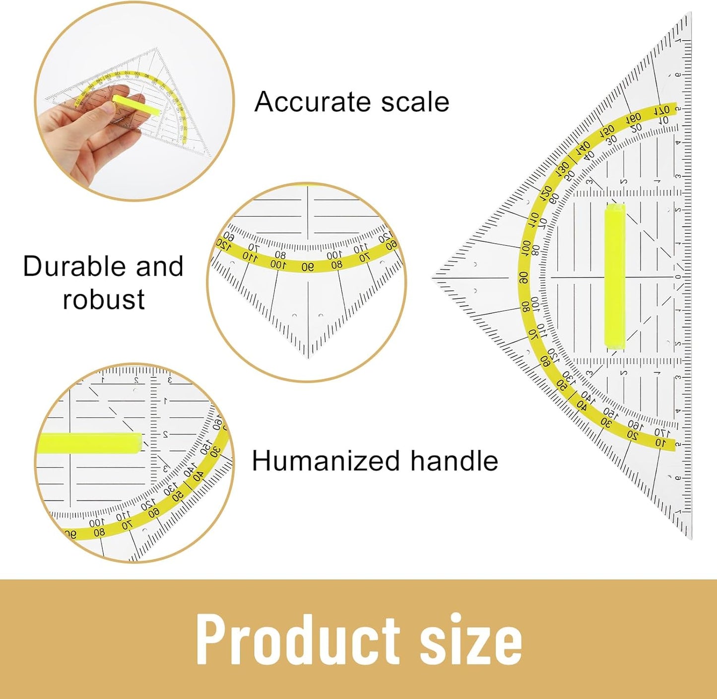 6PCS Triangle Ruler with Handle, Transparent Plastic Protractor Geometry Math Ruler Measuring Tool for Students Office Designers Painting Drafting