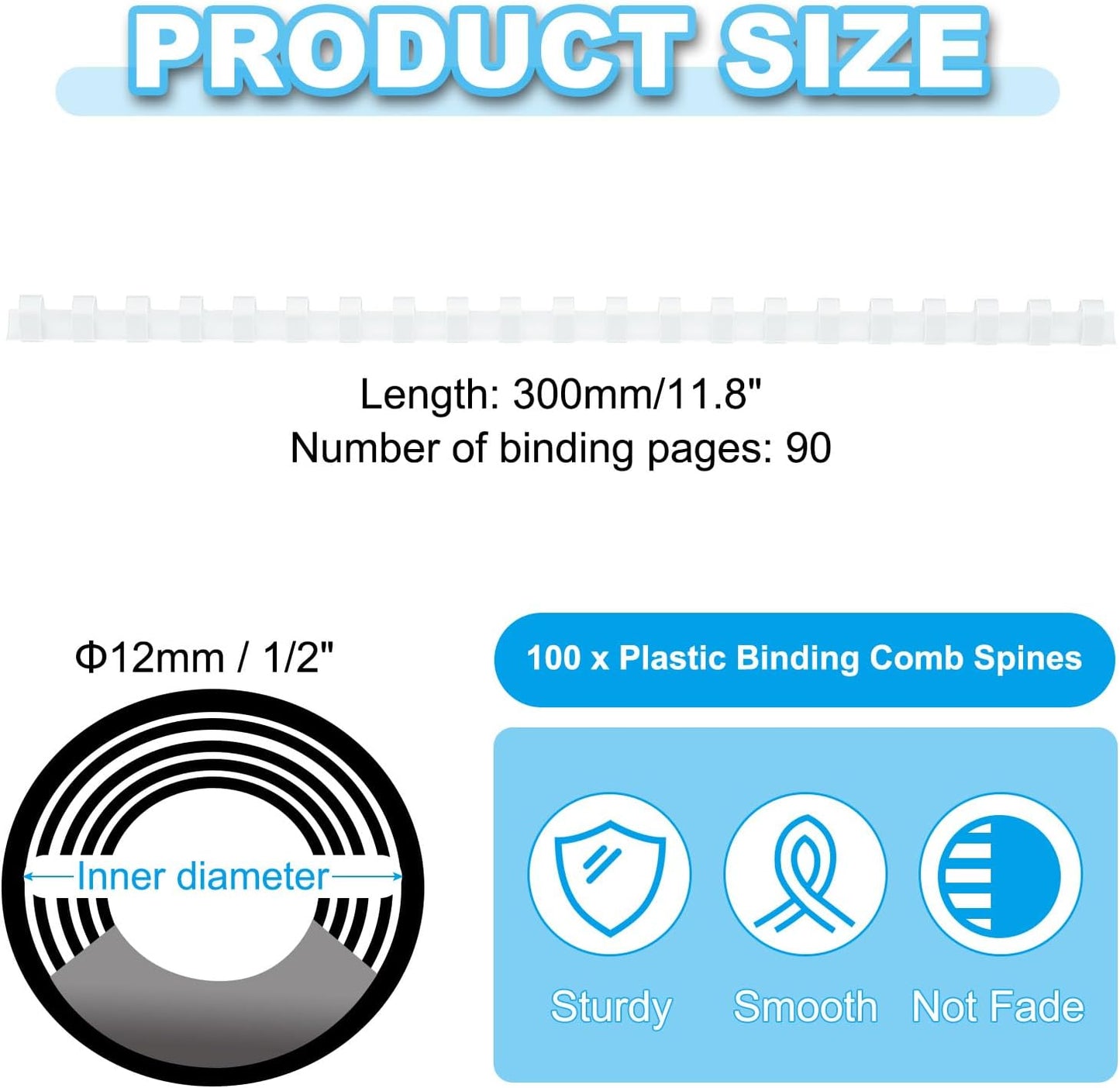 PATIKIL 12mm (1/2") Plastic Binding Combs, 100 Pcs 21 Rings Comb Binding Spines 90 Sheet Capacity Letter Size for Binding Paper Sheets, White