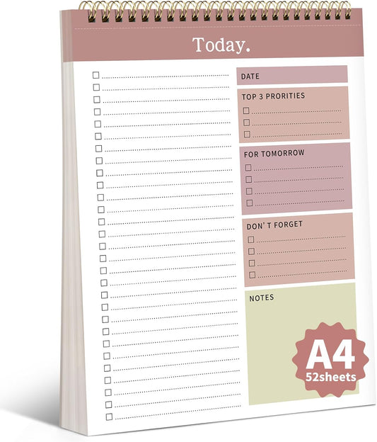 To Do List Notepad, 52 Undated Sheets （8.5"×11"）Duplex-printed Daily Planner For Work Home School Office Desk Accessories Supplies & Goal Setting Tasks-RED