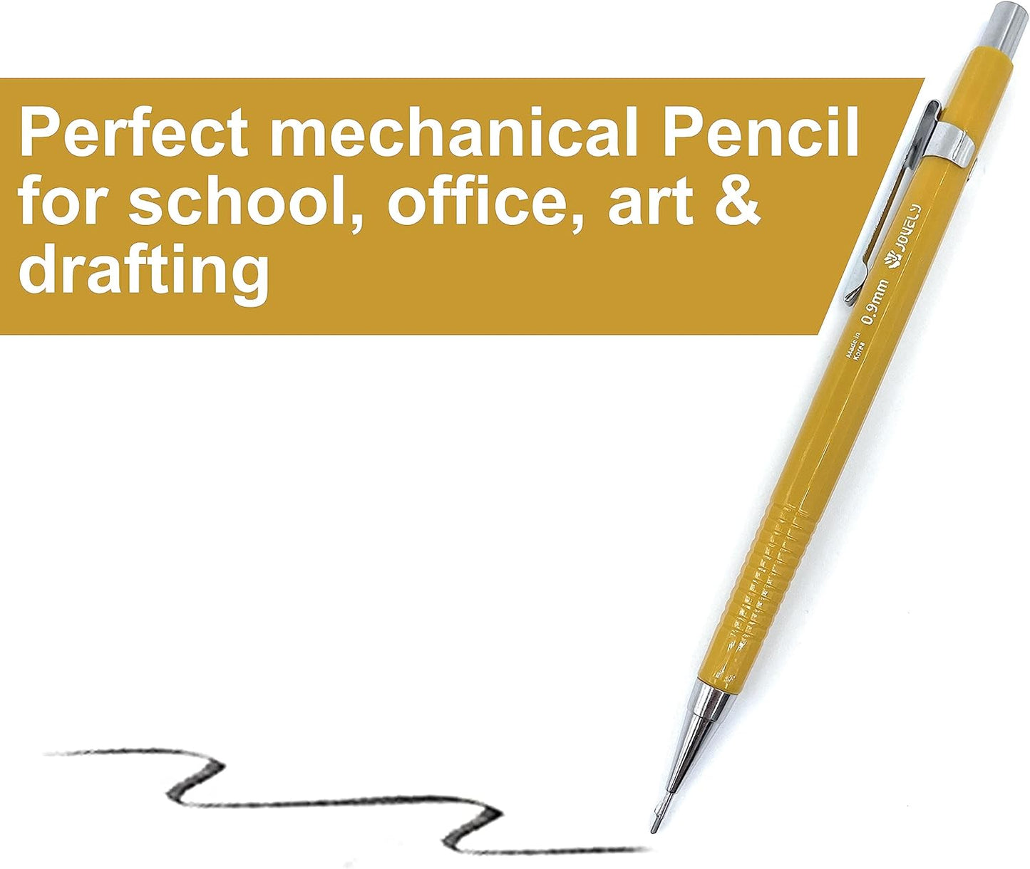 Jedo Drafting Mechanical Pencil 0.9mm Medium Point HB #2 Lead with Eraser Tip Yellow Barrel for Writing Drafting Drawing Sketching. Pack of 12 Pencils