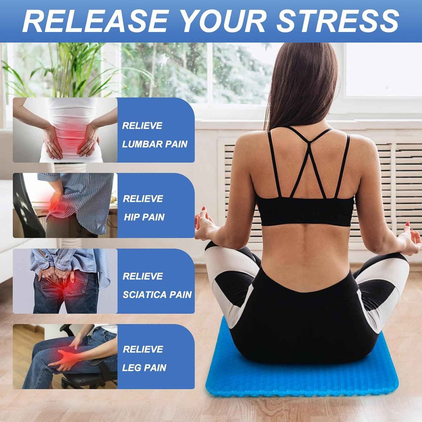 Gel Seat Cushion for Long Sitting-Two Sizes Gel Cushion(Thick＆Large)19"x17.5"x2.8"/38"x17.5"x1.4"(Fold/Expand), Pressure Relief Cushion for Office Chair, Egg Cushions for Wheelchair, Gel Pad for Car