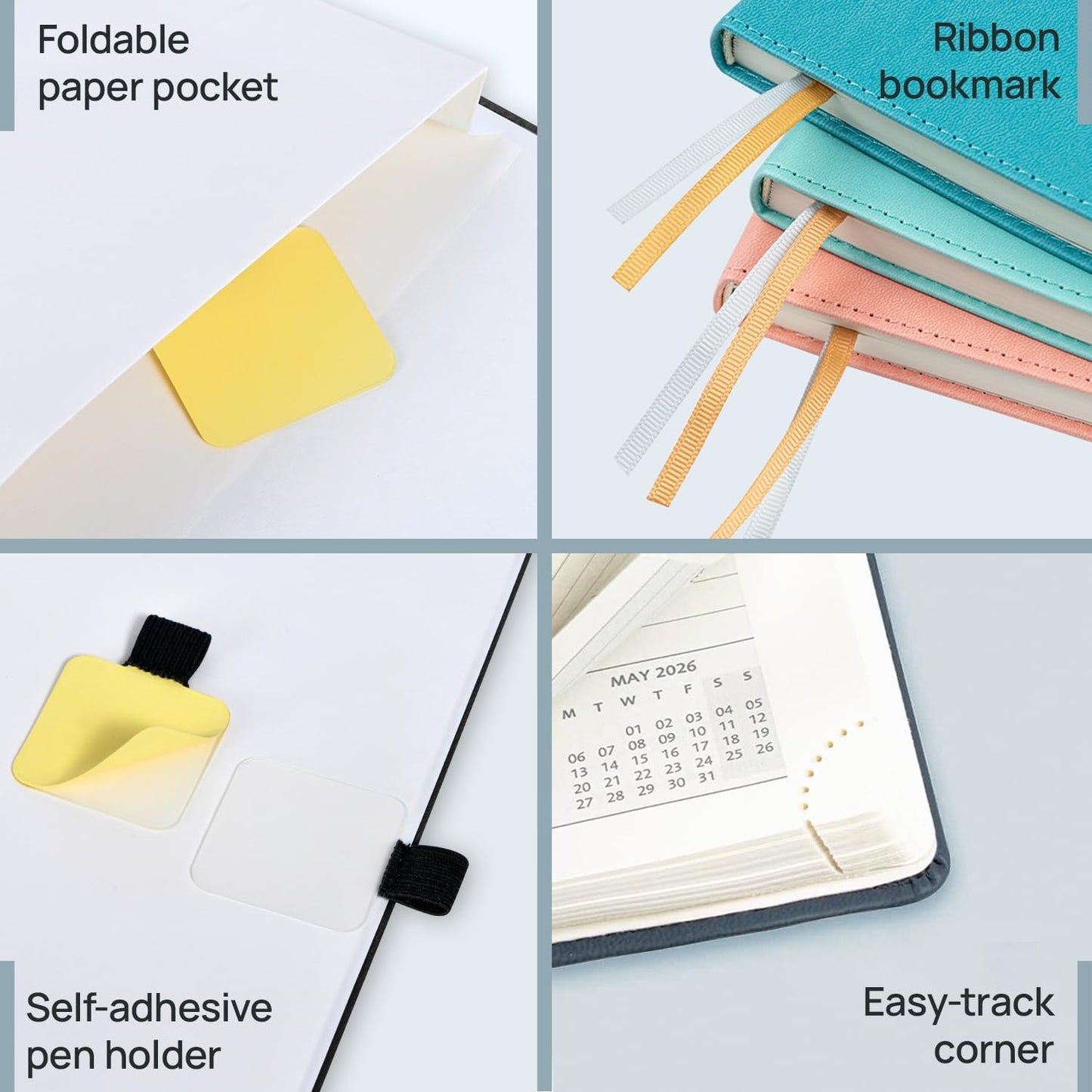 POPRUN Pocket Calendar 2026 (Small Size- 4'' x 6.25") Weekly and Monthly for Purse - Planner 2026 (Jan. 2026 - Dec. 2026) with Vegan Leather Soft Cover, Pen Holder and More - Night Sky Blue