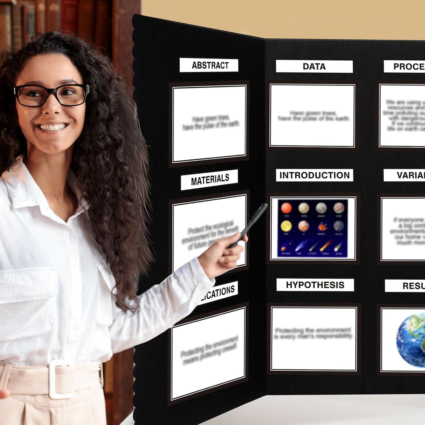 Paterr Trifold Poster Board with Storage Bag, Hook and Loop Fabric, Foldable 3 Panel Presentation Board for Science Fair and Exhibitions (Black,54 x 30 Inch)