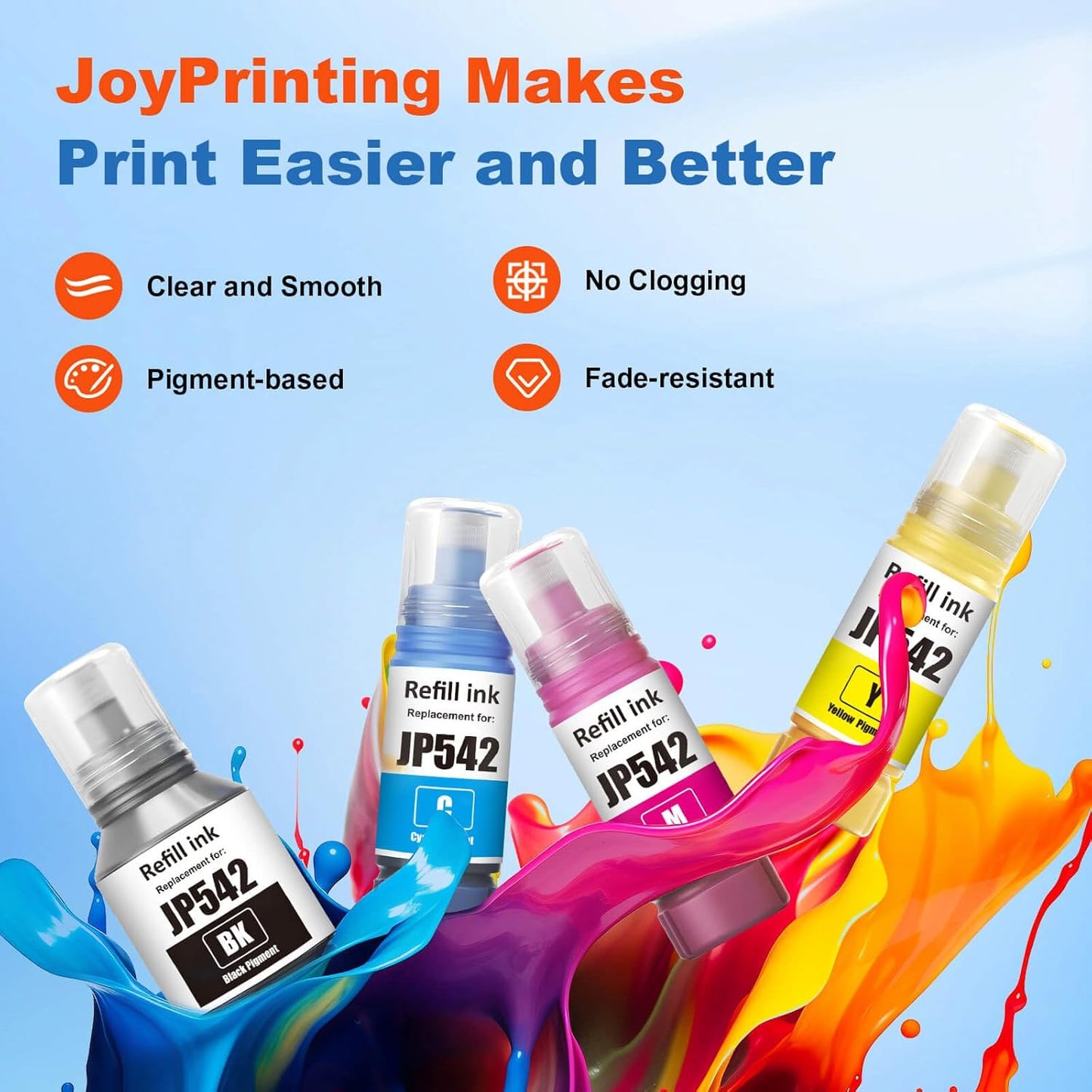 542 Ink Refill Bottles 542 Ink Yellow Pigment Work for ET-5800 ET-5850 ET-5880 ET-5180 ET-5150 ET-5170 ET-16600 ET-16650 ST-C8000 ST-C8090 (2 Pack, 70ml)