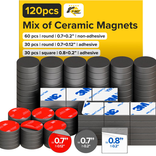 X-bet MAGNET Pack of 120 Magnets Round and Squares with Adhesive Backing high-Strength, Versatile Magnets Perfect for Home, Office and Projects - Reliable