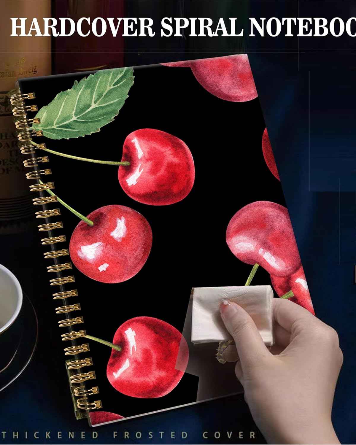 Spiral Journal Notebook,A5 Hardcover Lined Journals for Women Girl 6 x 8.3 in,120 Pages Thick Paper,Cute College Ruled Writing Notebook for Gifts Office Work School(Watercolor Cherry Berry)