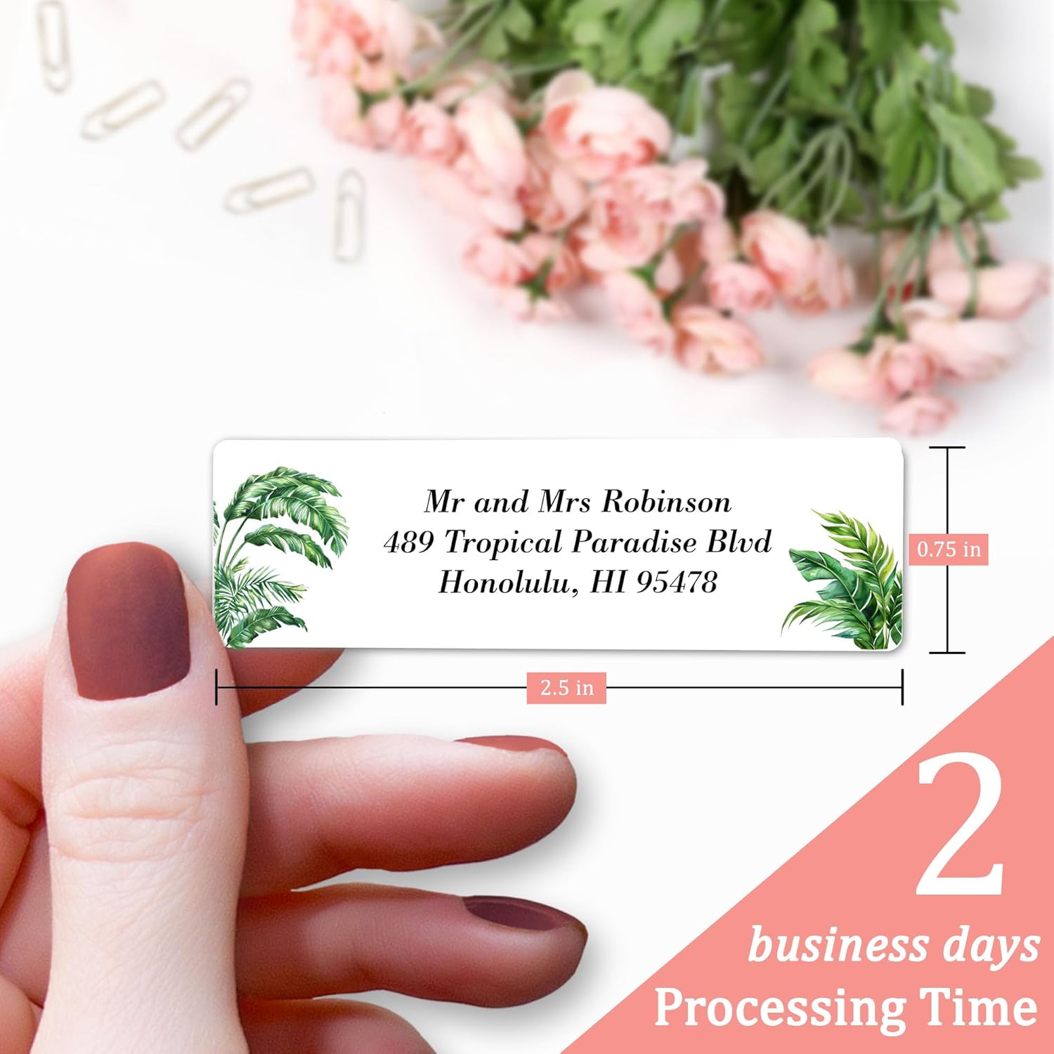 Personalized Return Address Labels Greenery - High Gloss Custom Mailing Labels on Sheets - Self-Adhesive Return Stickers for Envelopes with Crisp Printing Design (50-1000) - Lumora Desk