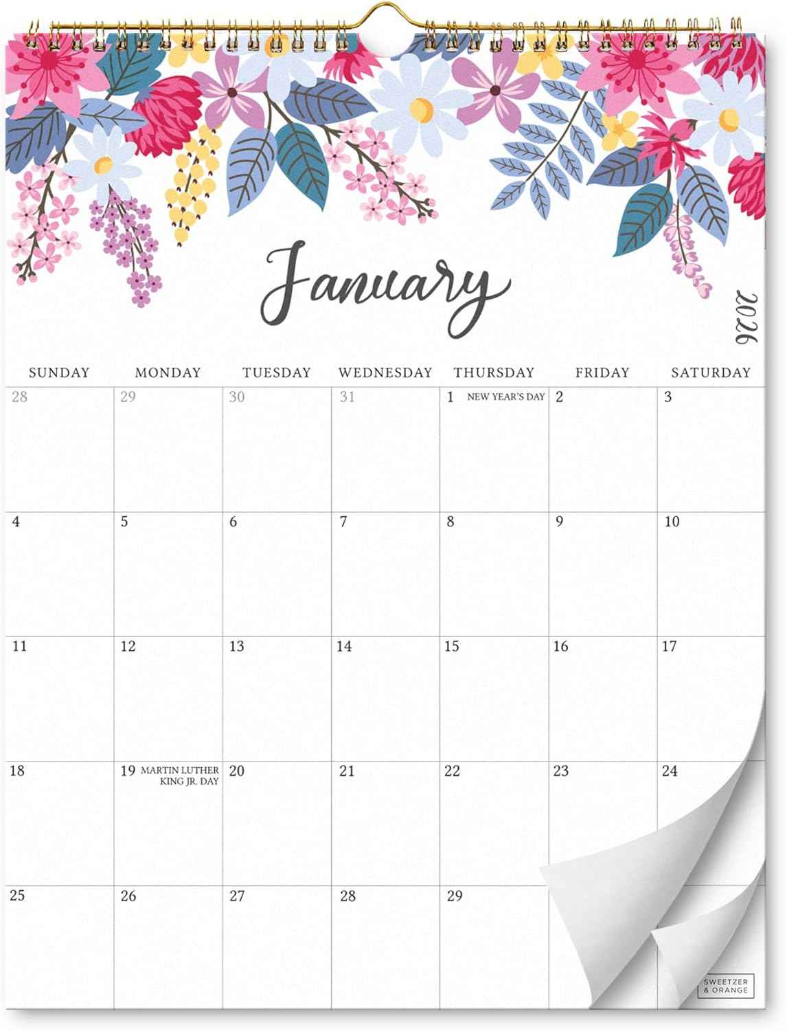 S&O Vertical Floral 2026 Wall Calendar - Tear-Off Monthly Calendar through December 2026-18 Month Academic Wall Planner - Hanging Organizer to Track Anniversaries & Appointments - 13.5"x10.5”in