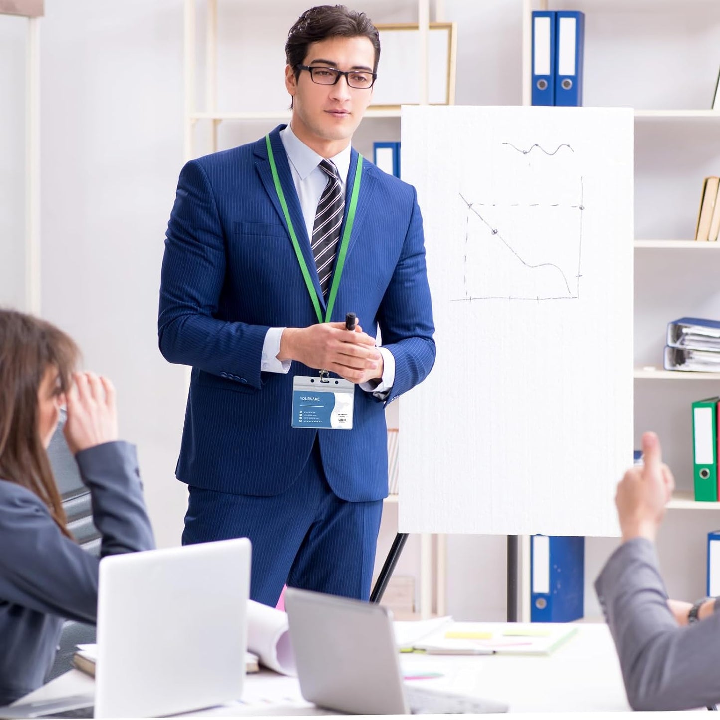 100 Pack Lanyards for ID Badges with Clear Name Tags, Reusable Lanyards Horizontal ID Card Badge Holders Plastic Name Badges for Men Women Kids Business School and Office Supplies (Green)