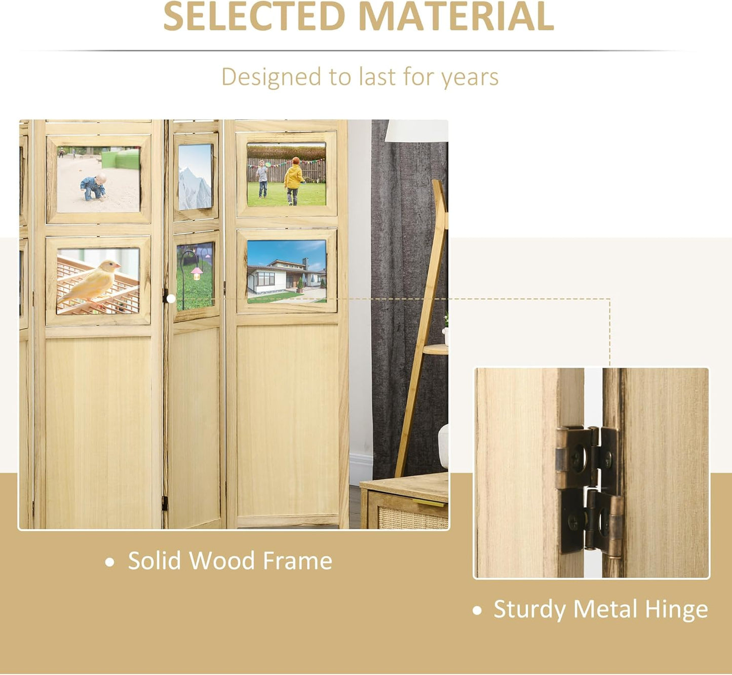 NicBex Room Divider 4 Panel Room Dividers with Photo Frames and Cardstocks Partition Room Dividers and Folding Privacy Screens 5.6 FT Wall Divider for Room Separation,63" W x 0.75" D x 67" H, Natural - Lumora Desk
