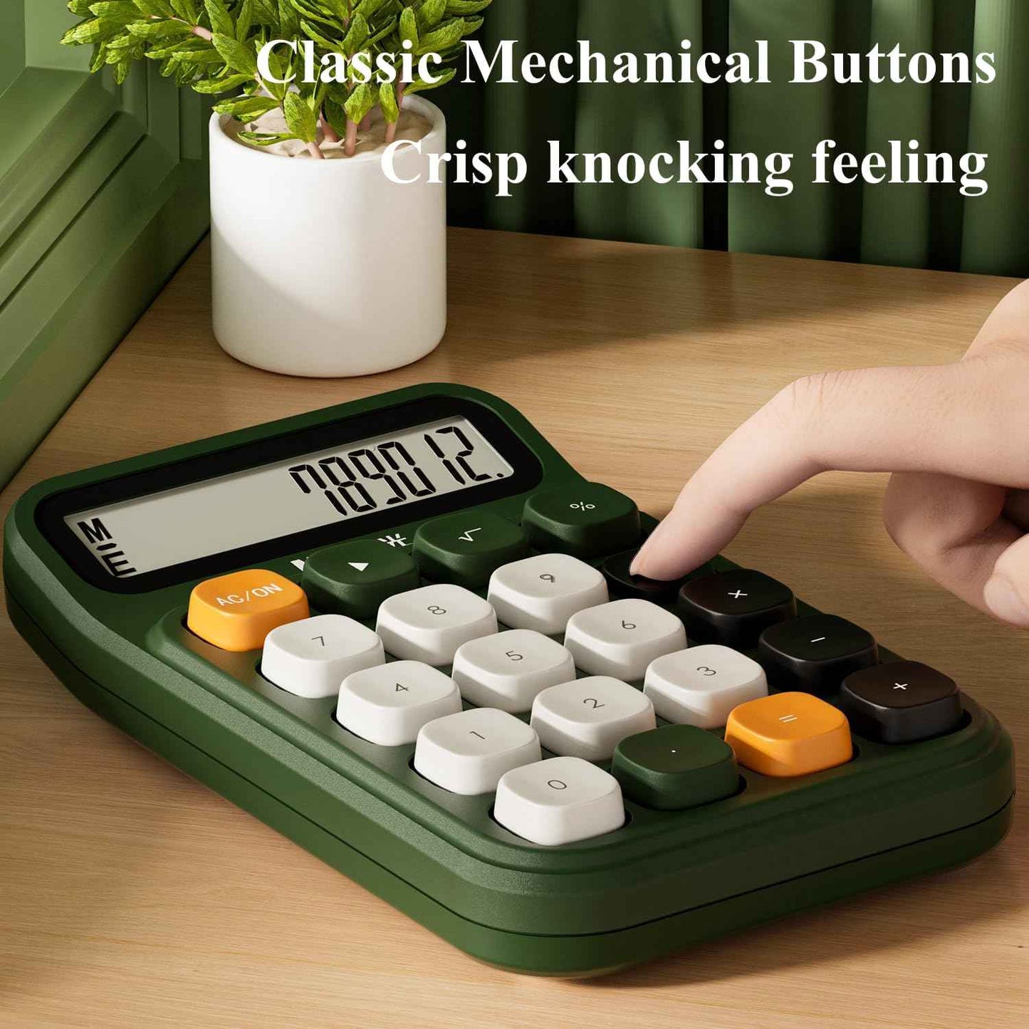 M&G Mechanical Switch Calculator, 12 Digits, Large LCD Display and Big Buttons, Cute Green Desktop Calculator for Office, Home, School (Battery Included)