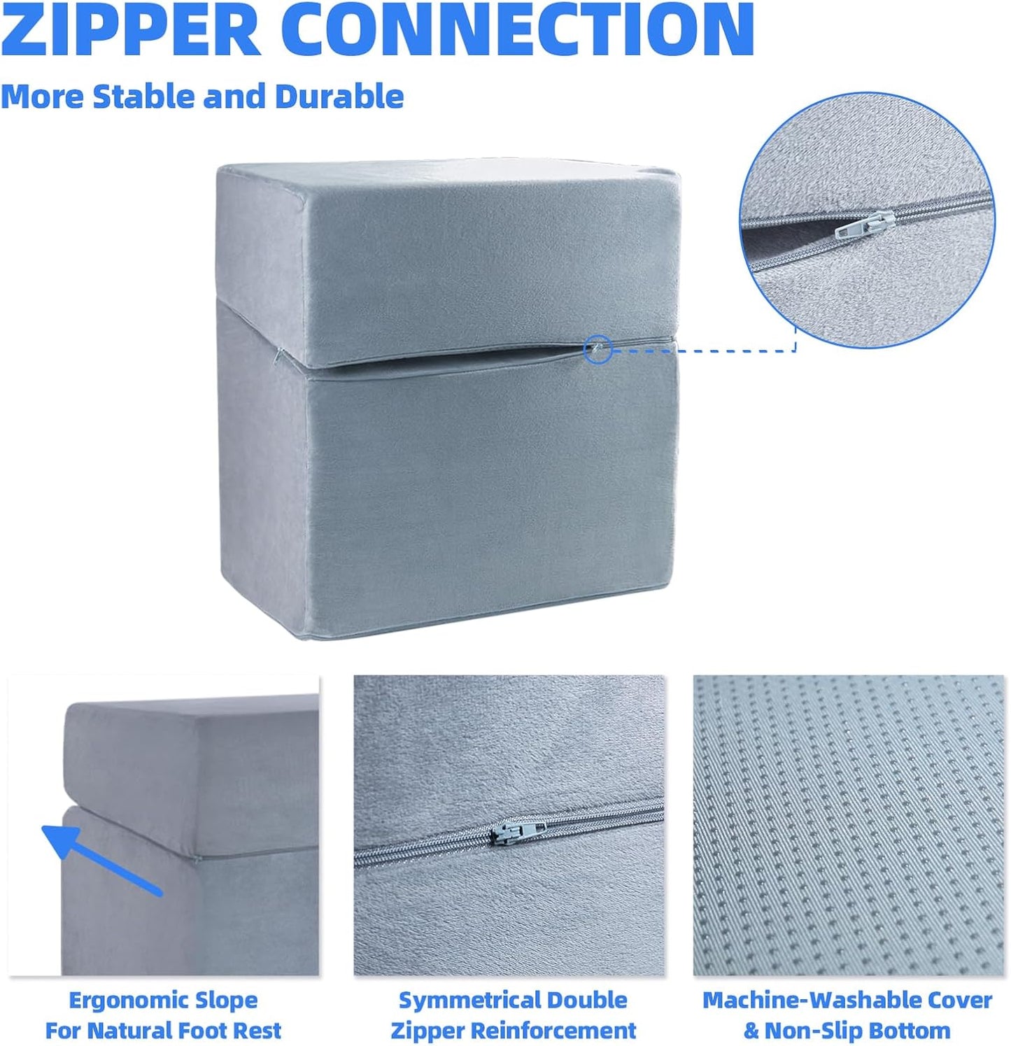 Adjustable Foot Rest for Under Desk - 3-in-1 Ergonomic Foot Stool with Zipper Connection, 6.3"/11.8"/16" Height Adjustable for Office, Home & Gaming (Gray)