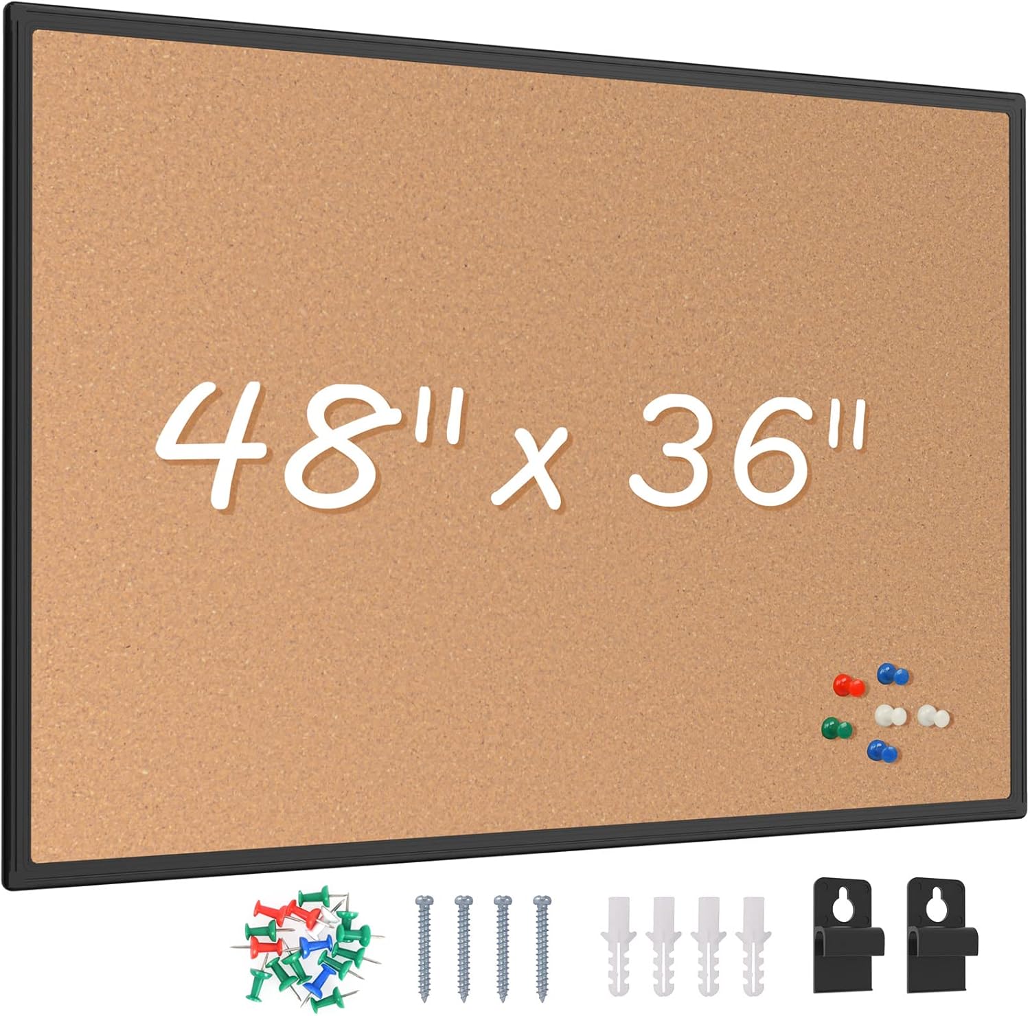 Board2by Bulletin Board 48 x 36, Black Aluminium Framed 4x3 Corkboard , Large Wall Mounted Notice Board with 18 Push Pins for School, Home & Office - Lumora Desk