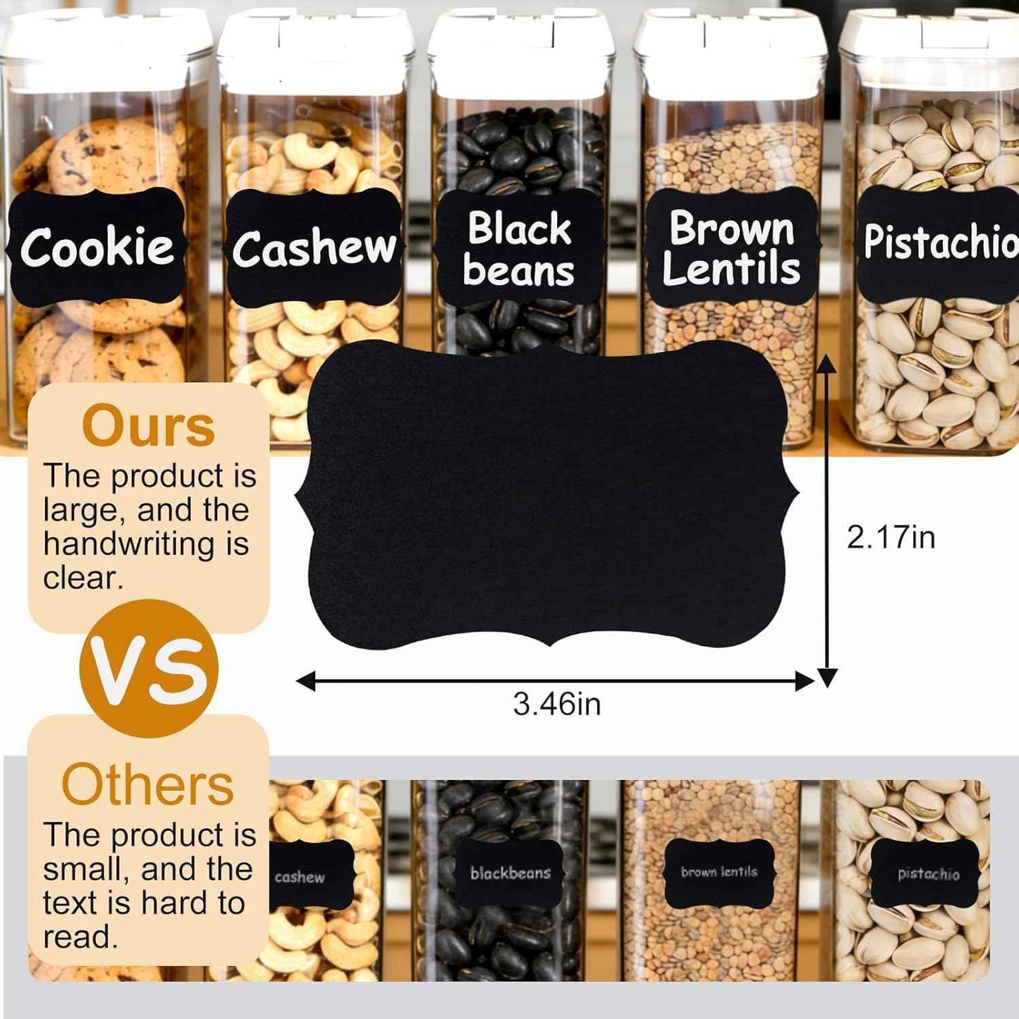 180PCS Chalkboard Labels-3.4" x 2.1" Large Size Reusable Blackboard Stickers with 1 Liquid Chalk Markers for Mason Jars, Storage Bins,Craft Rooms,Food Containers and Pantry Storage