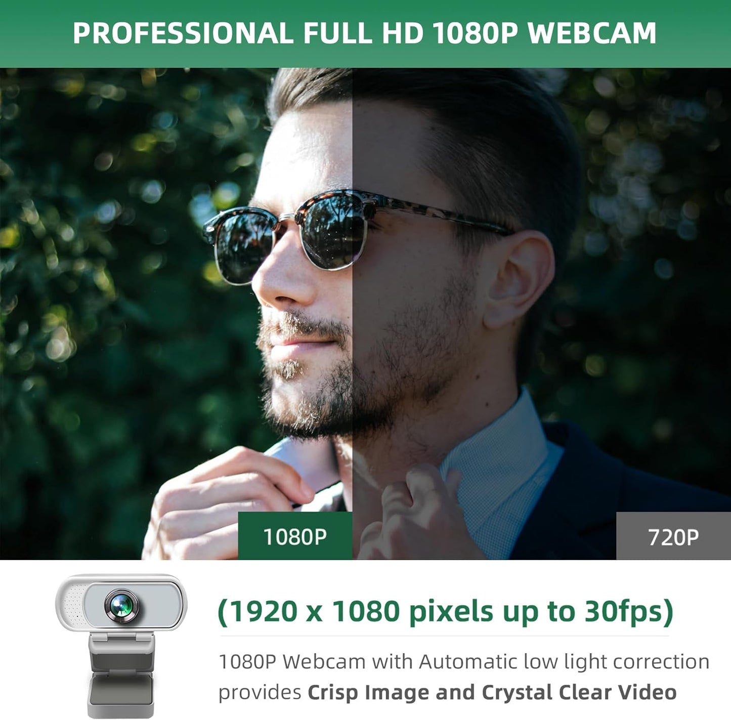 1080P Webcam with Mic, Pro Streaming Web Camera with Privacy Cover and Stand, Widescreen USB Computer Camera for PC Mac Laptop Desktop, Adapter Included