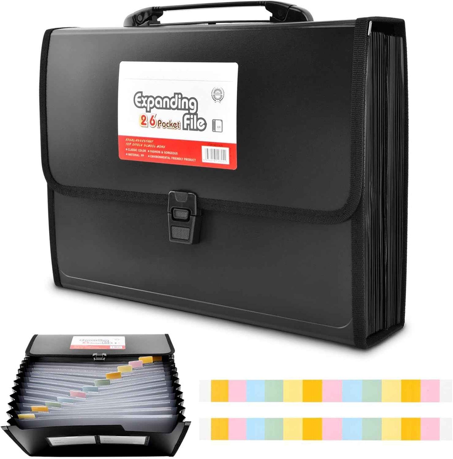 Fireproof Accordion File Organizer,26 Pockets Letter Size/A4 Accordion Files Organizer with Handle,Expanding File Folder with Lock & Labels,for Important Document/Paper Storage