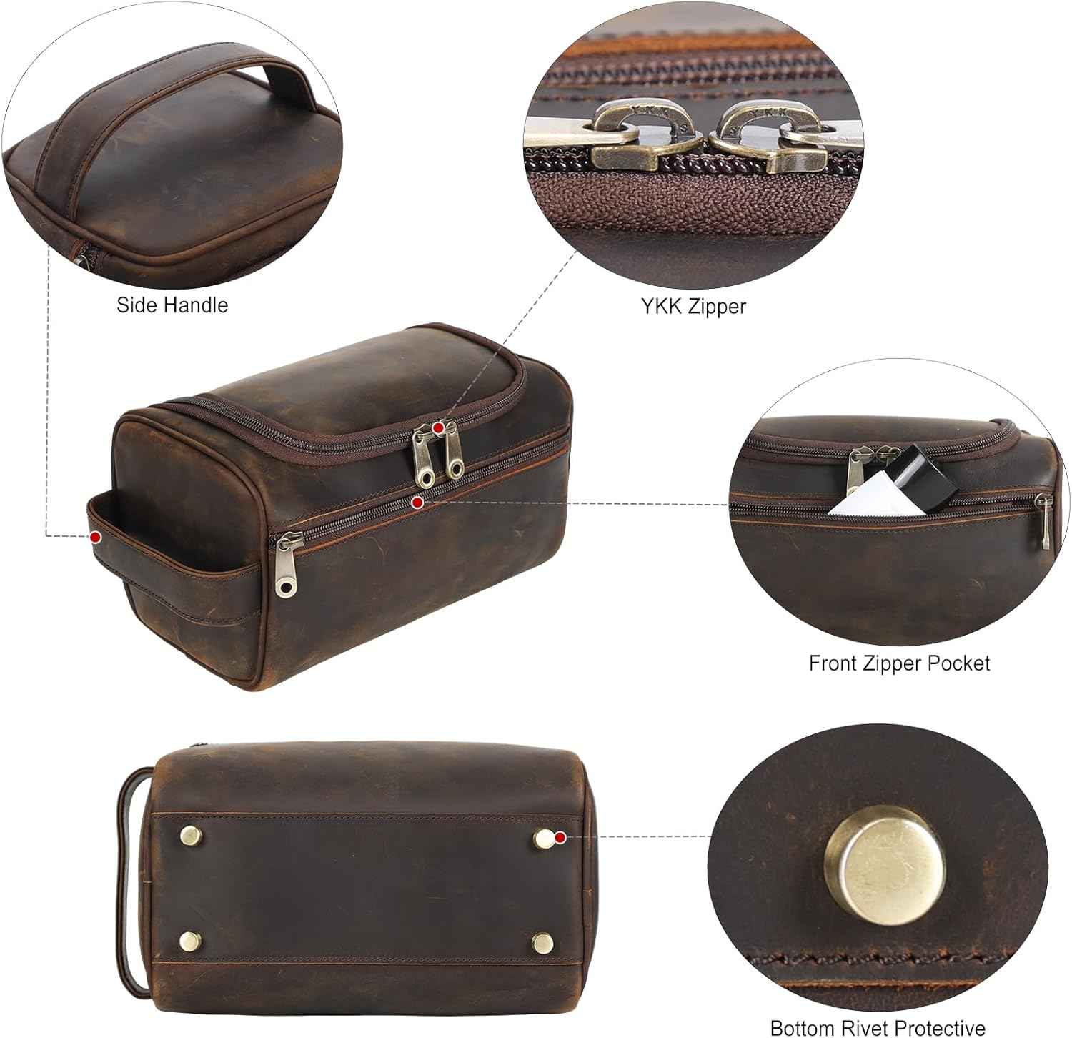 TIDING Mens Leather Hanging Toiletry Bag Travel Shaving Kit Portable Makeup Cosmetic Organizer Wash Case