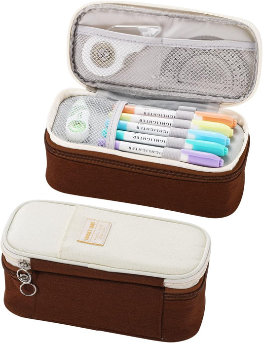 Big Pencil Case Large Capacity Pencil Bag with Zipper Pencil Pouch for Boys Girls Kids Adults Stationery Pencil Pen Case Organizer for School Office Brown1